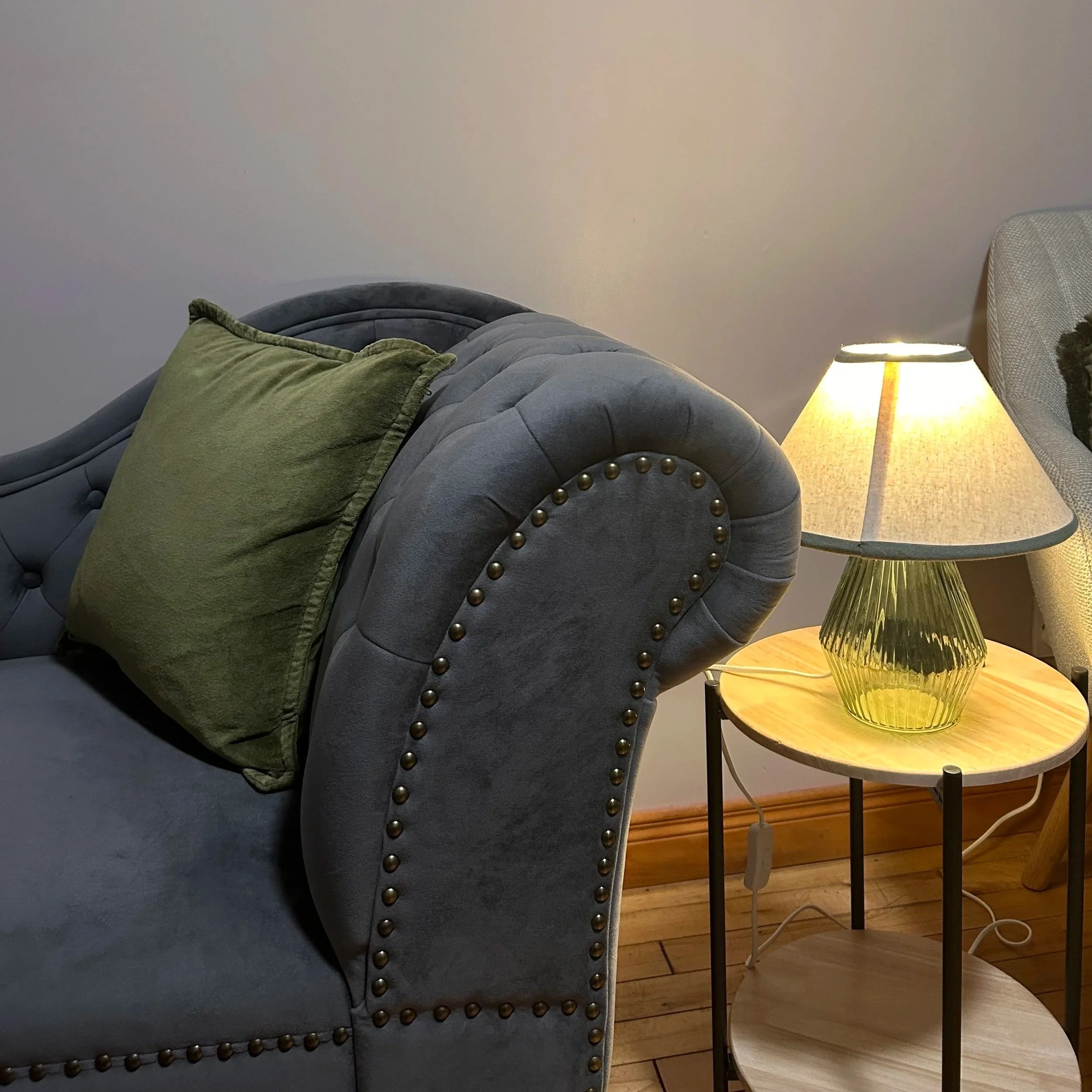 chaise and armchair in psychoanalytic psychotherapy room in Dundalk
