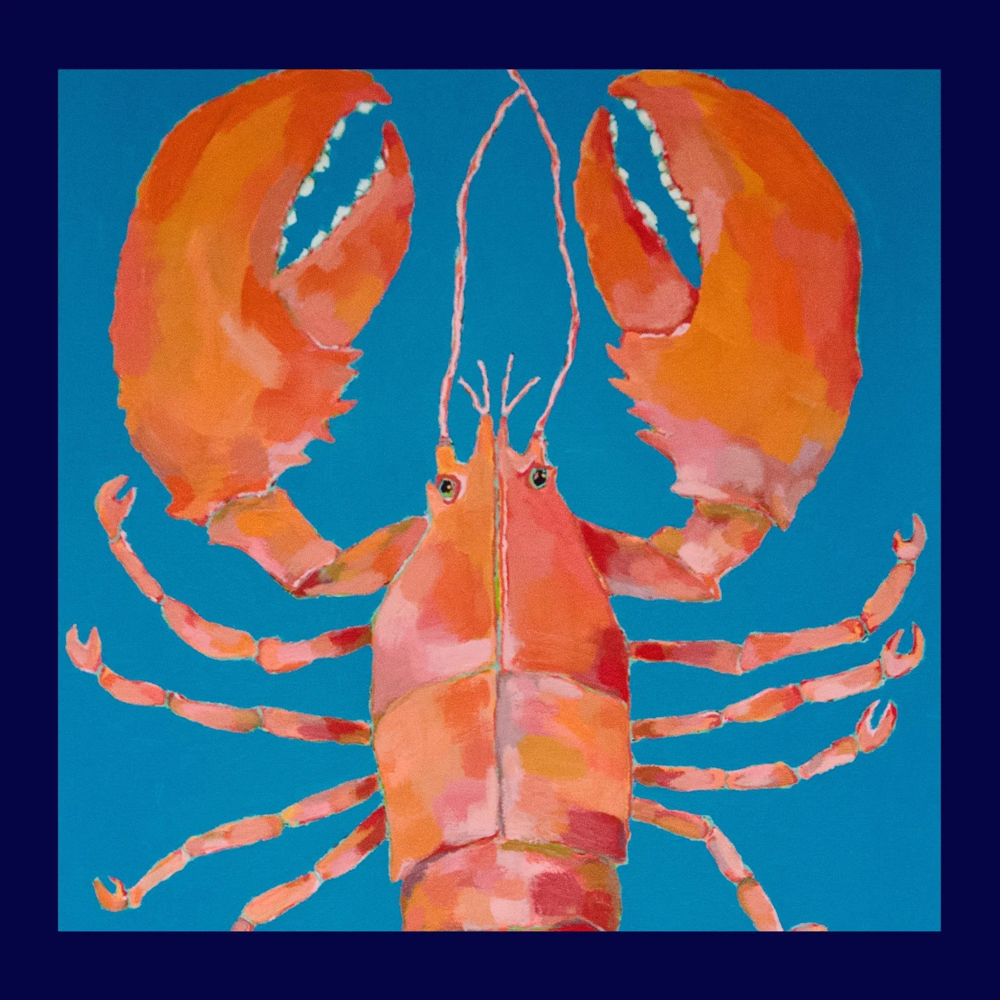 Petite Print - Red Lobster on Bright Blue 6x6 Giclee Print