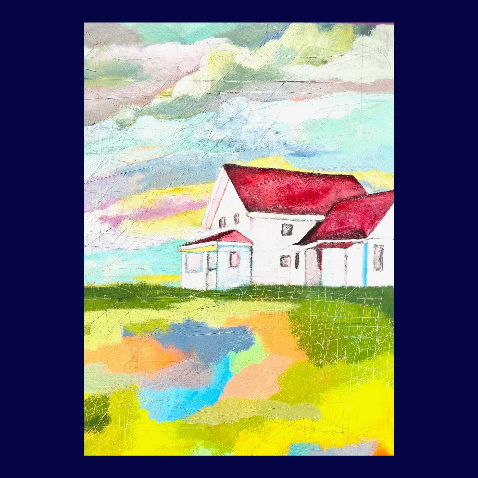 Petite Print - Coastal Cottage on a Colorful Hill 5x7 Giclee Print