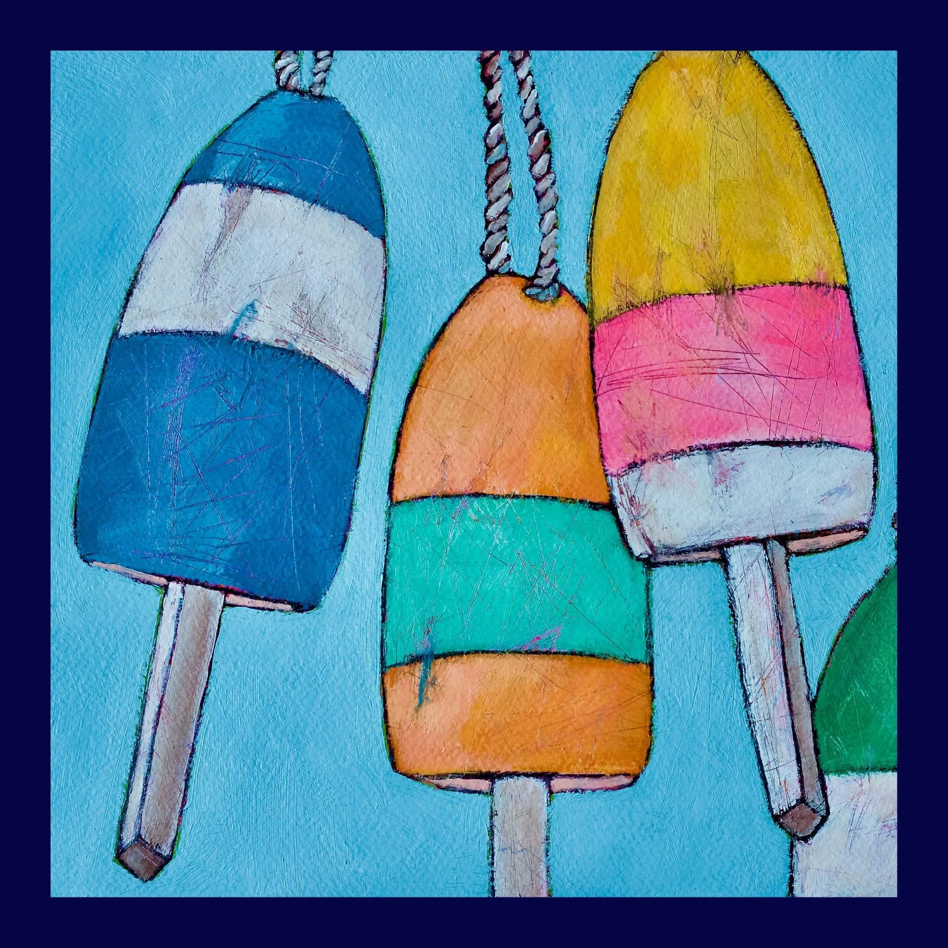 Petite Print - Lobster Buoys on Bright Blue 6x6 Giclee Print