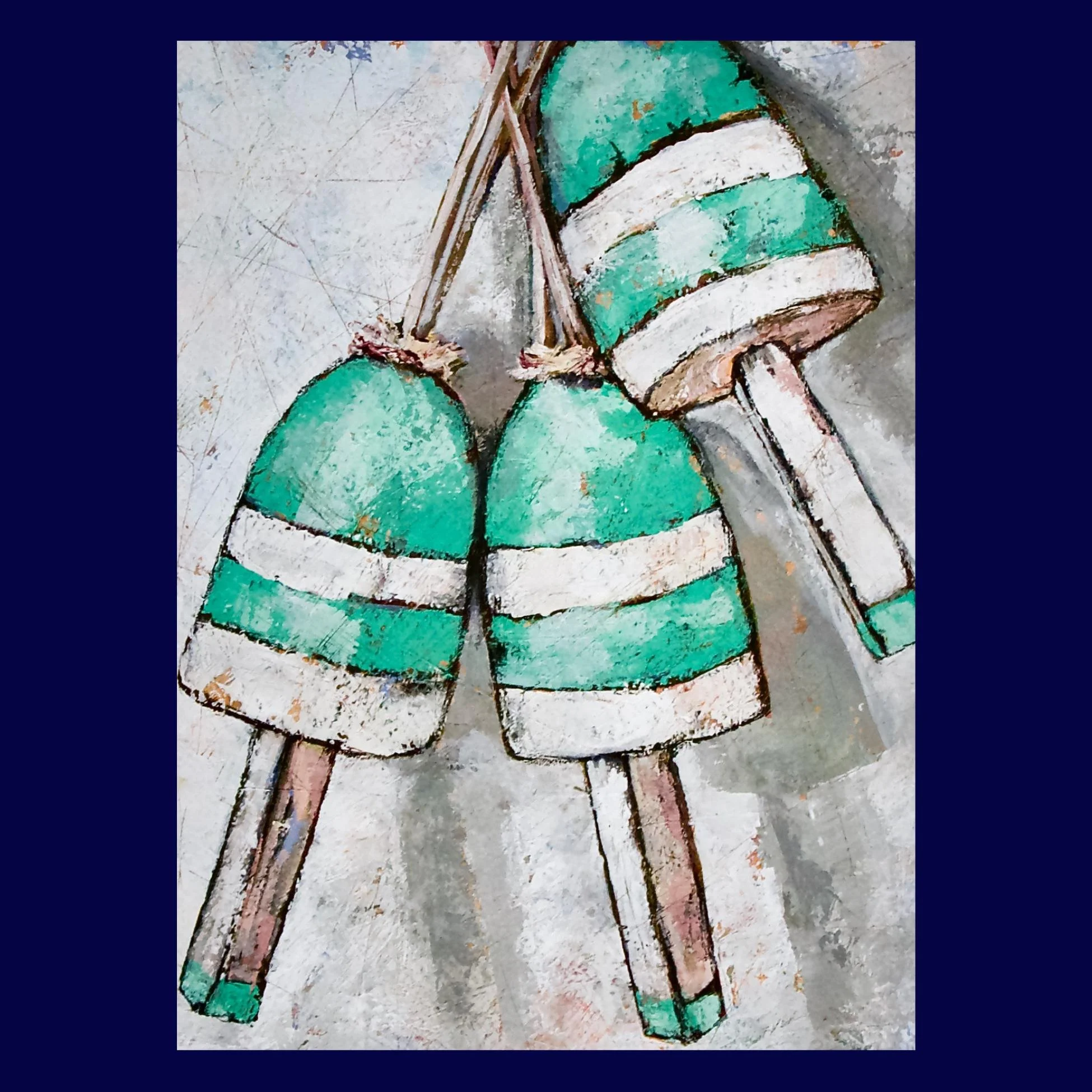 Petite Print - Turquoise and White Buoys on Light Gray 5x7 Giclee Print