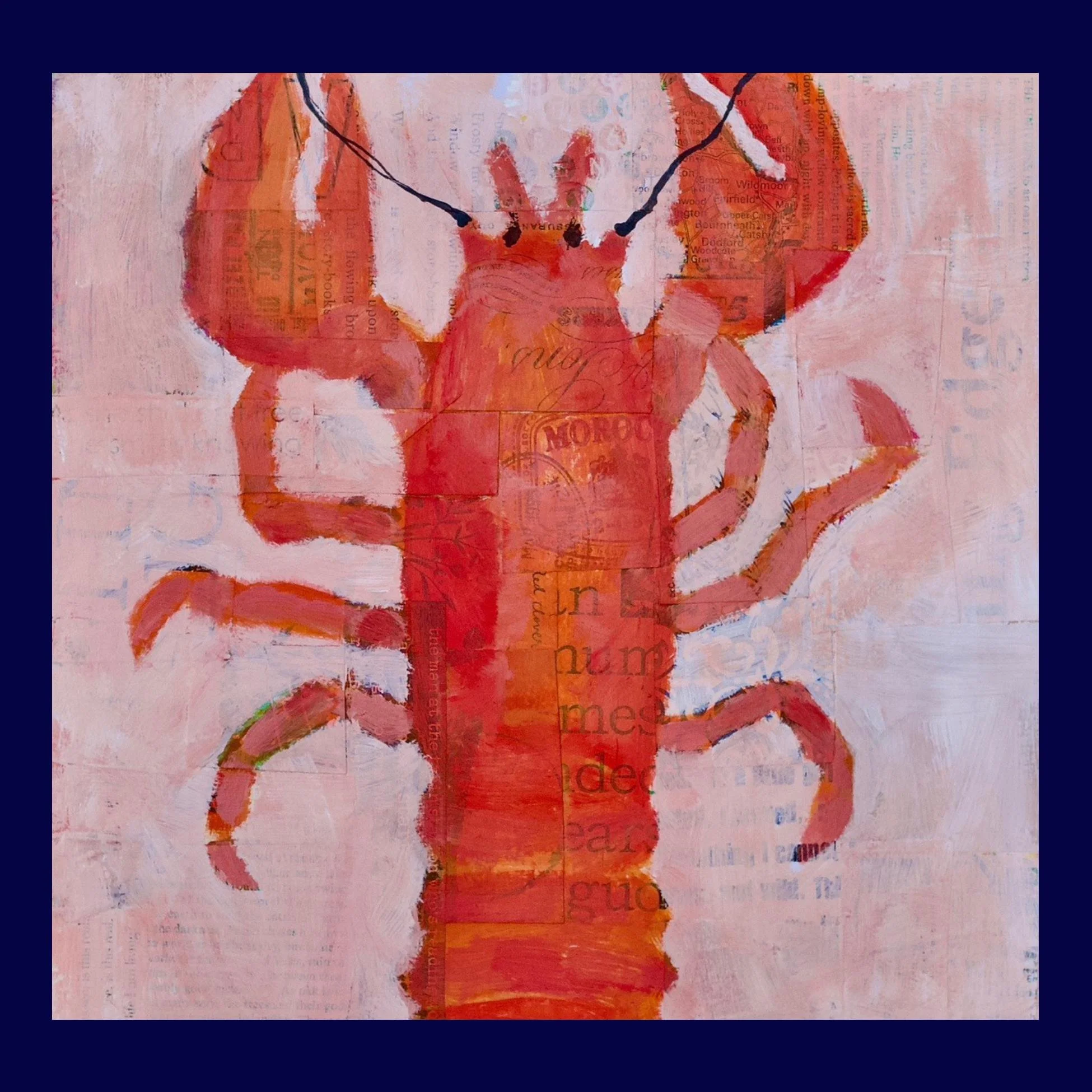 Petite Print - Abstract Lobster on Collage Background 6x6 Giclee Print