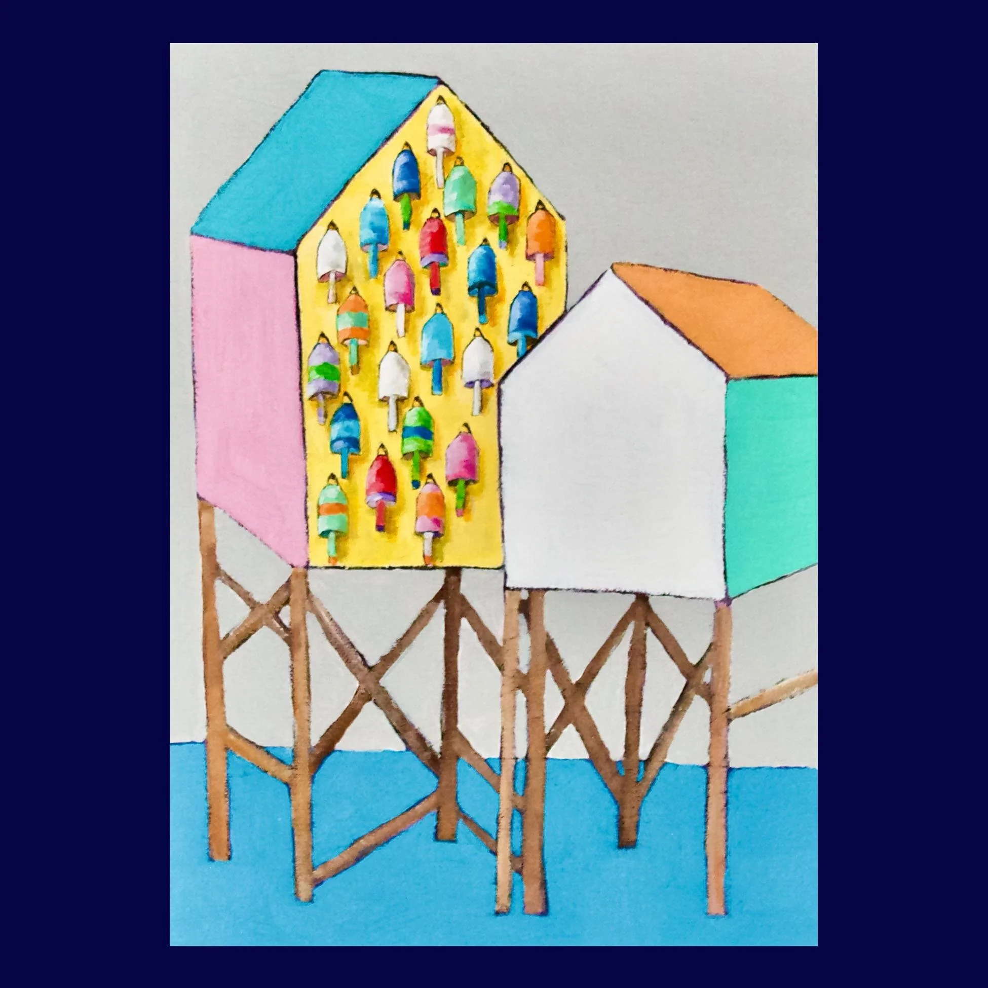 Petite Print - Colorful Fishing Shacks with Buoys 5x7 Giclee Print