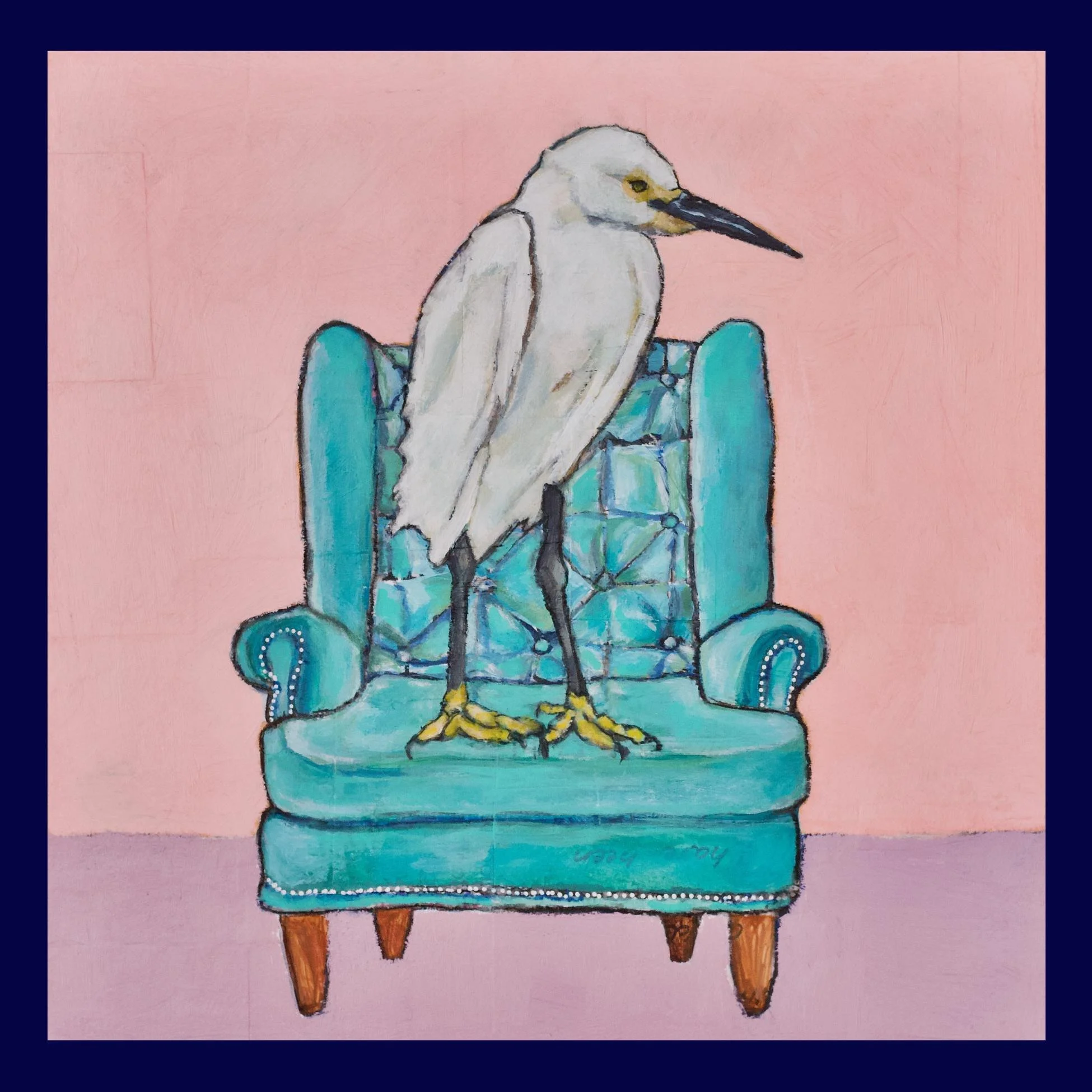 Petite Print - White Heron on Fancy Chair 6x6 Giclee Print