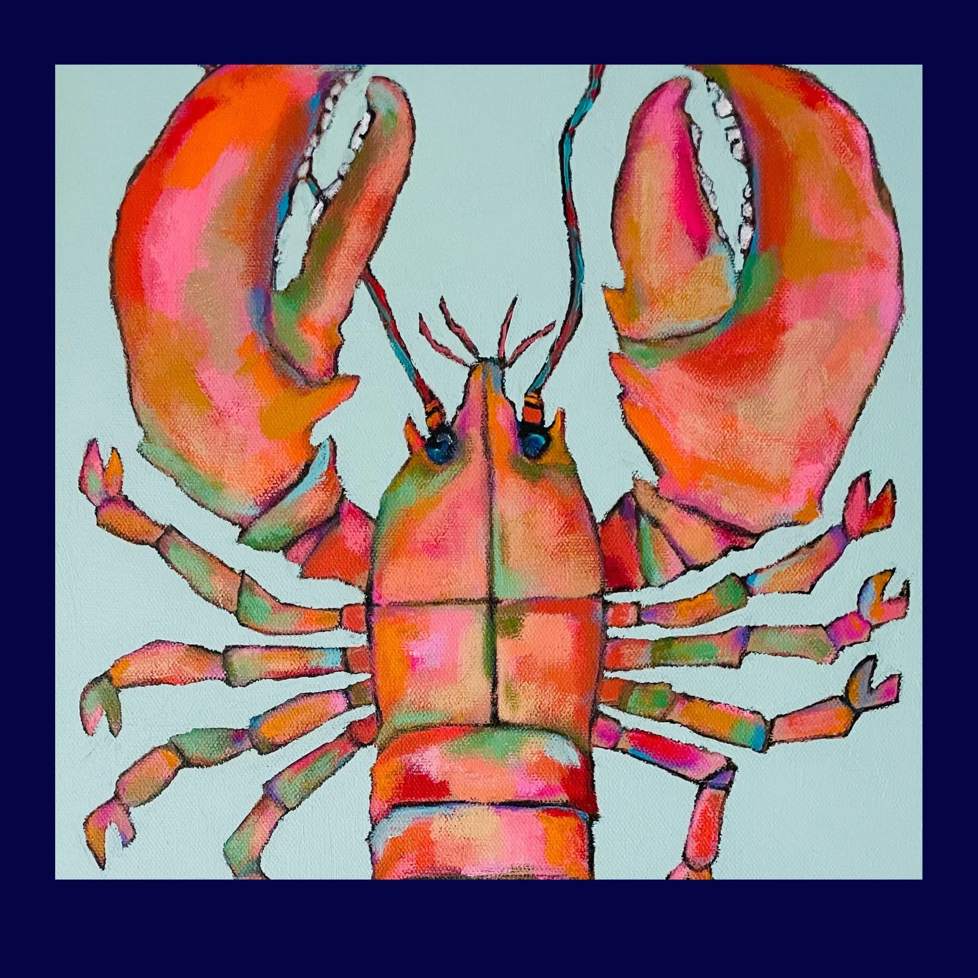 Petite Print - Colorful Lobster Top Half on Light Turquoise 6x6 Giclee Print