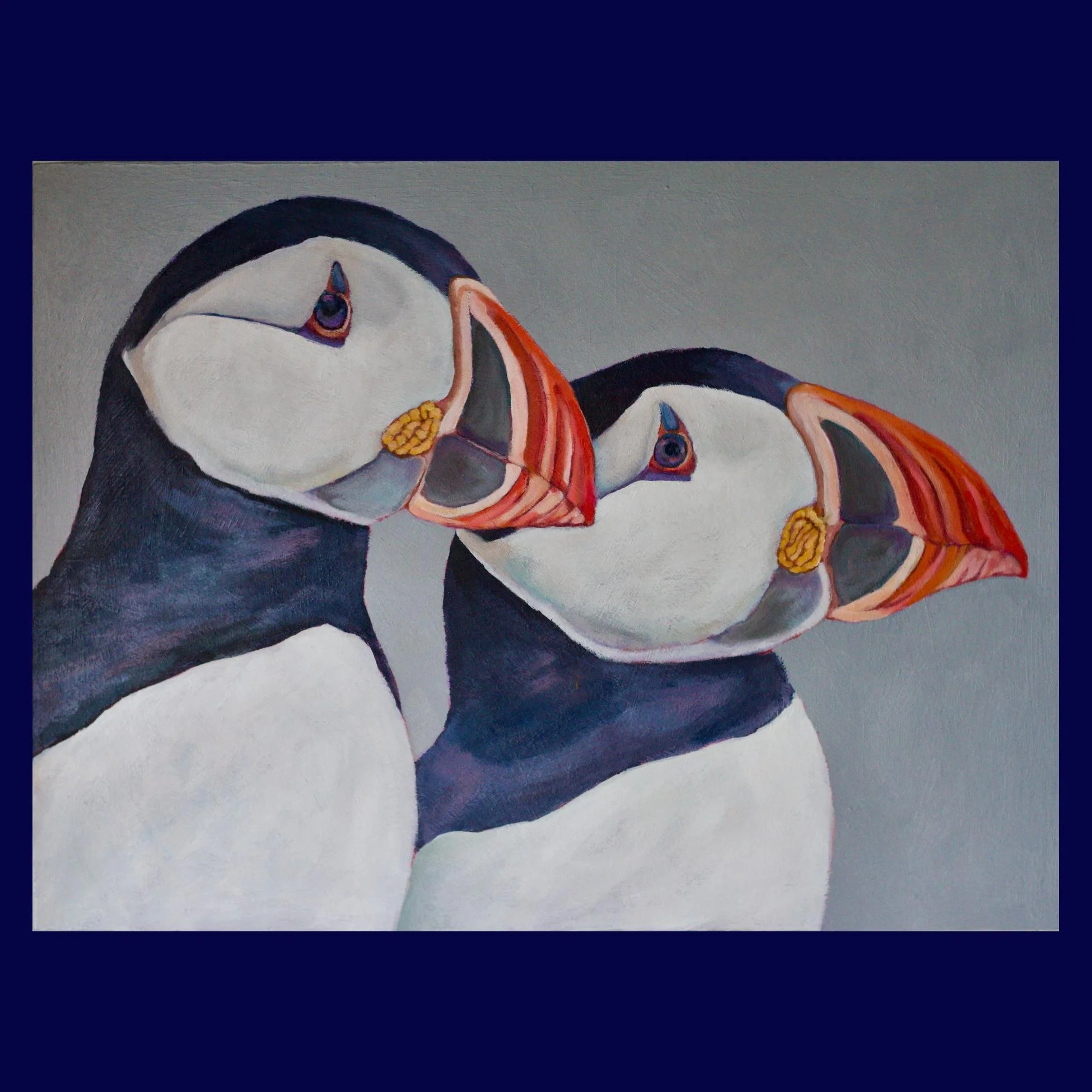 Petite Print - Puffin Duo on Gray 7x5 Giclee Print
