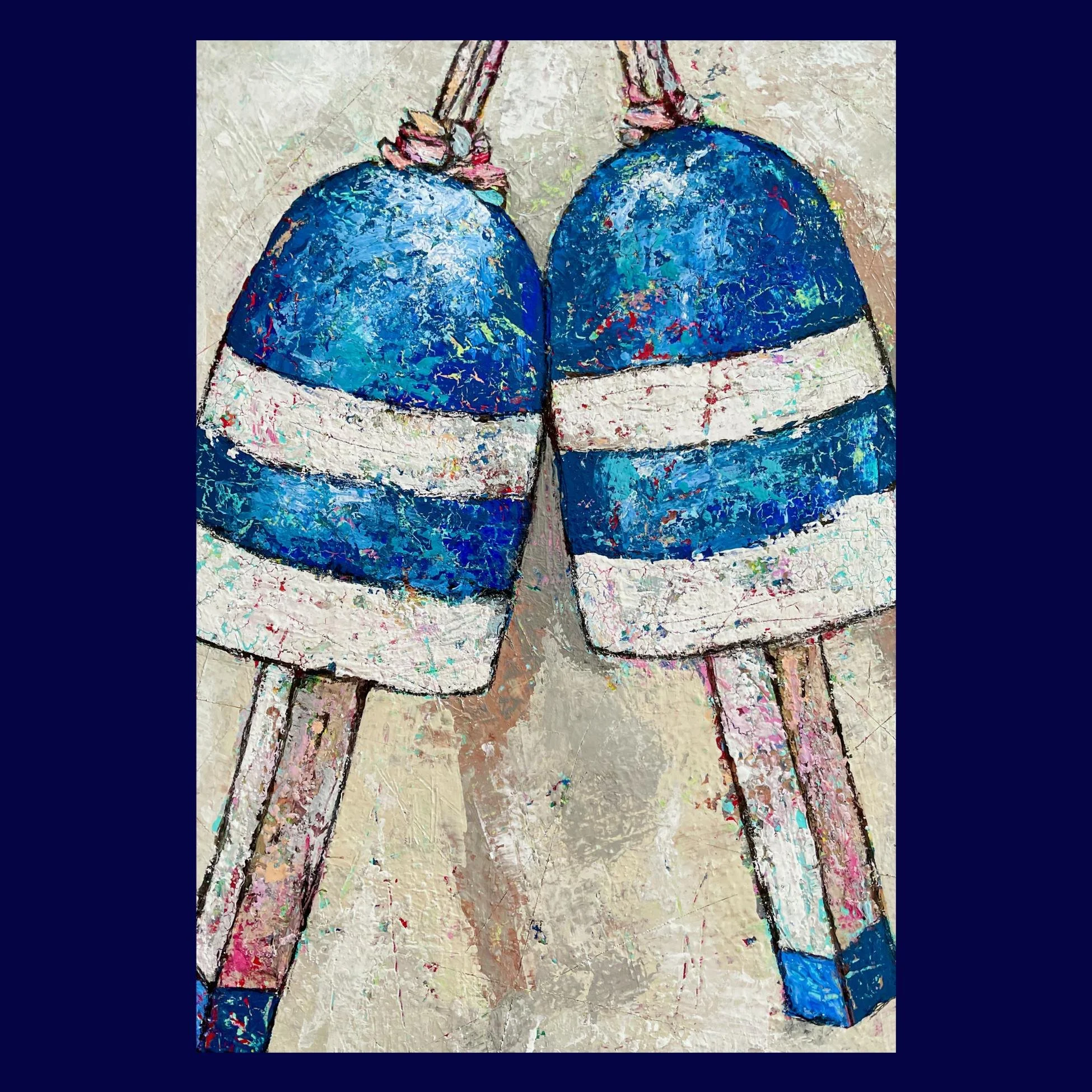 Petite Print - Bright Blue and White Buoys on Light Gray 5x7 Giclee Print