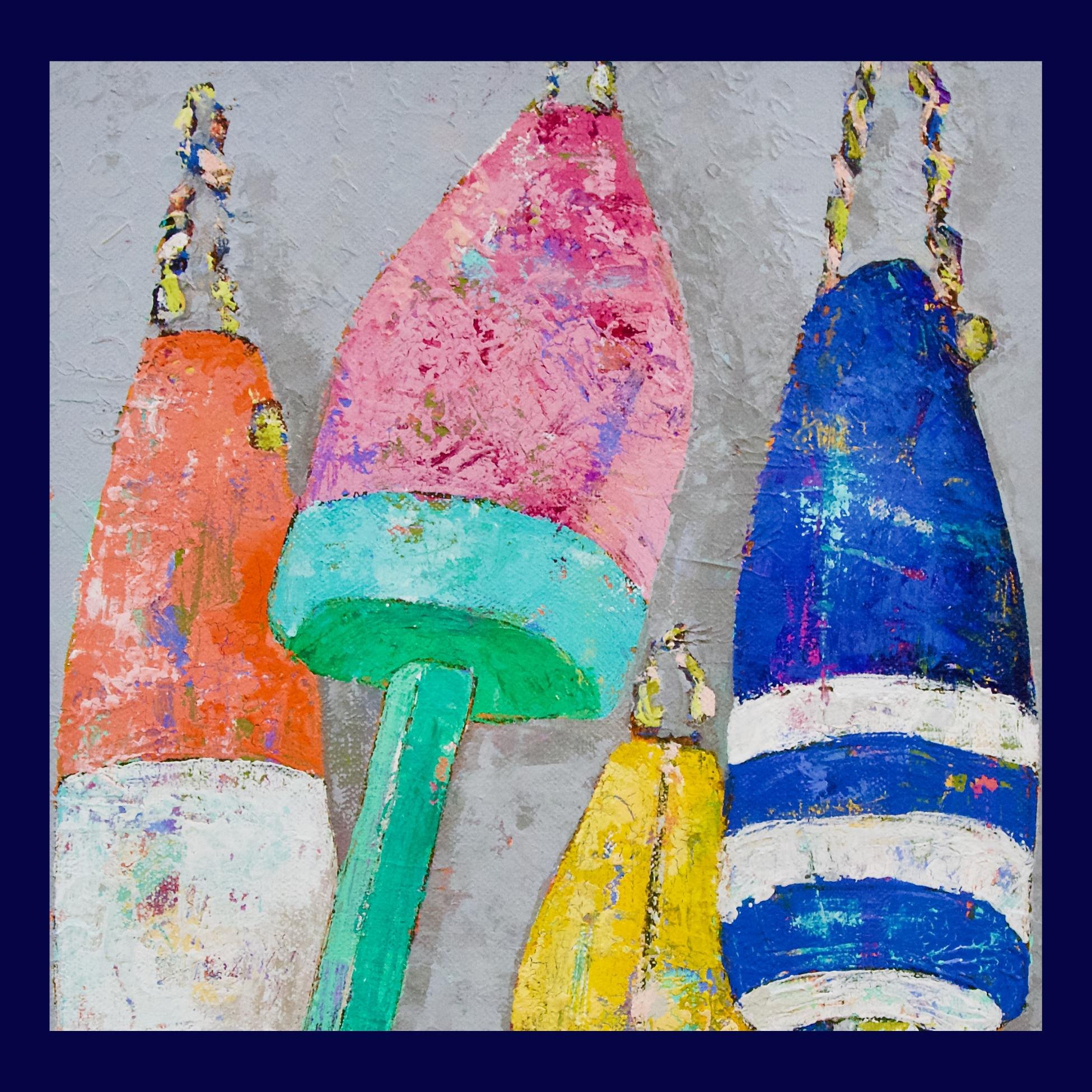 Petite Print - Textured Pastel Buoys on Gray 6x6 Giclee Print