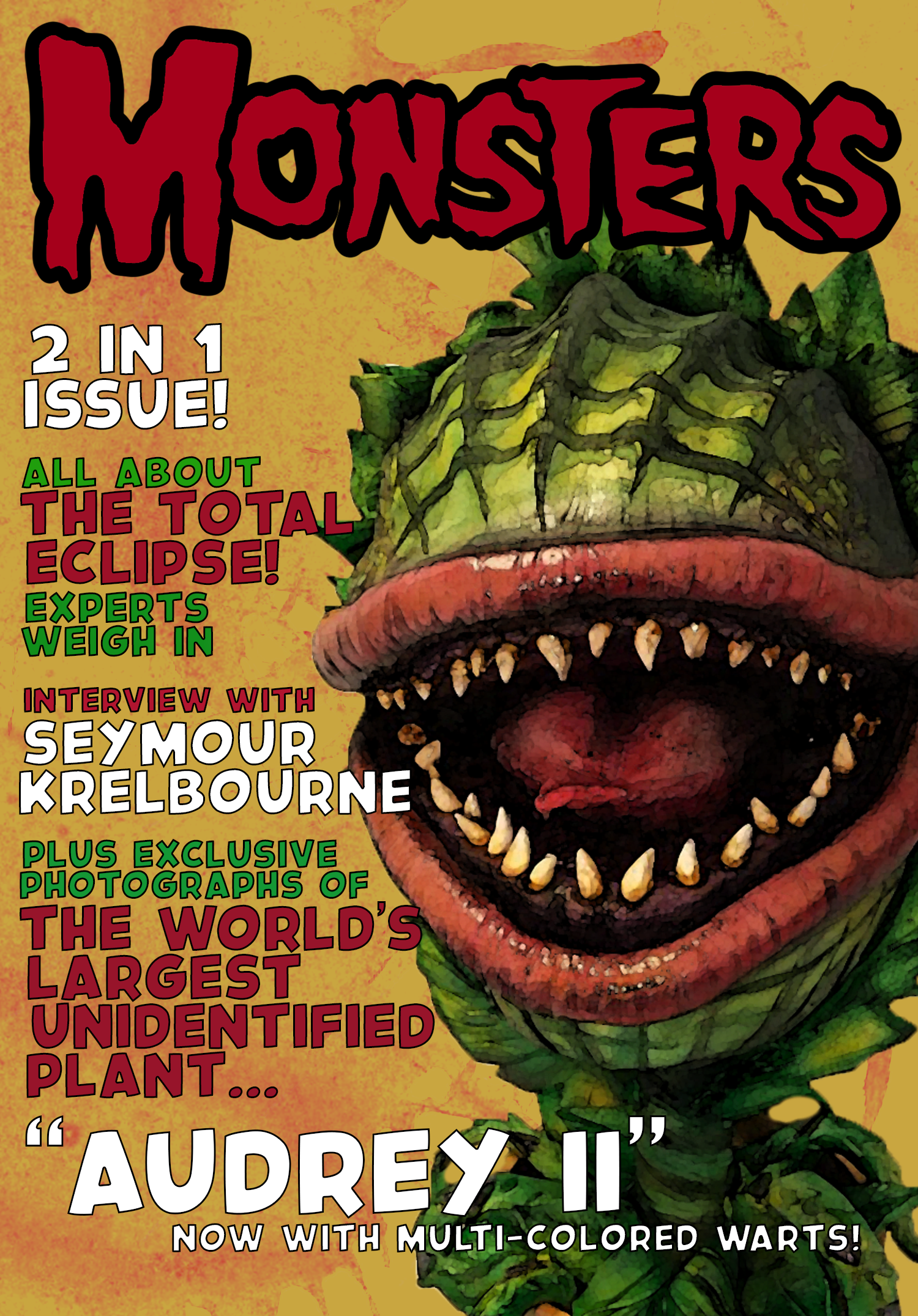 A prop magazine cover for a youth production of Little Shop of Horrors.