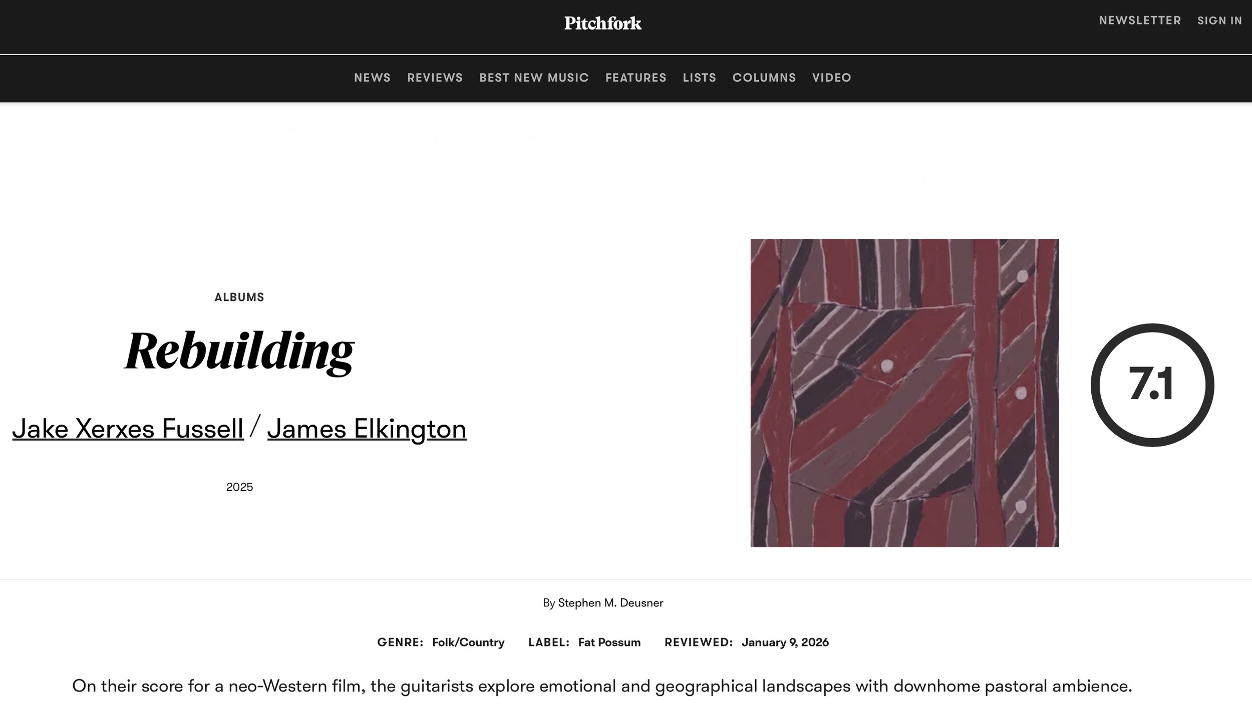 Jake Xerxes Fussell / James Elkington - Pitchfork - Album Review - 9th January 2026