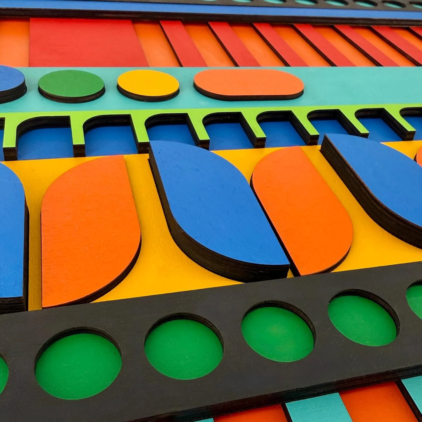 Approx. 15x24&rdquo; &mdash; The first in a new series, it sets the tone for an exploration of color, structure, depth and the conversation between order and play. The need for perfect precision is pushing my craftsmanship and presentation to the nex