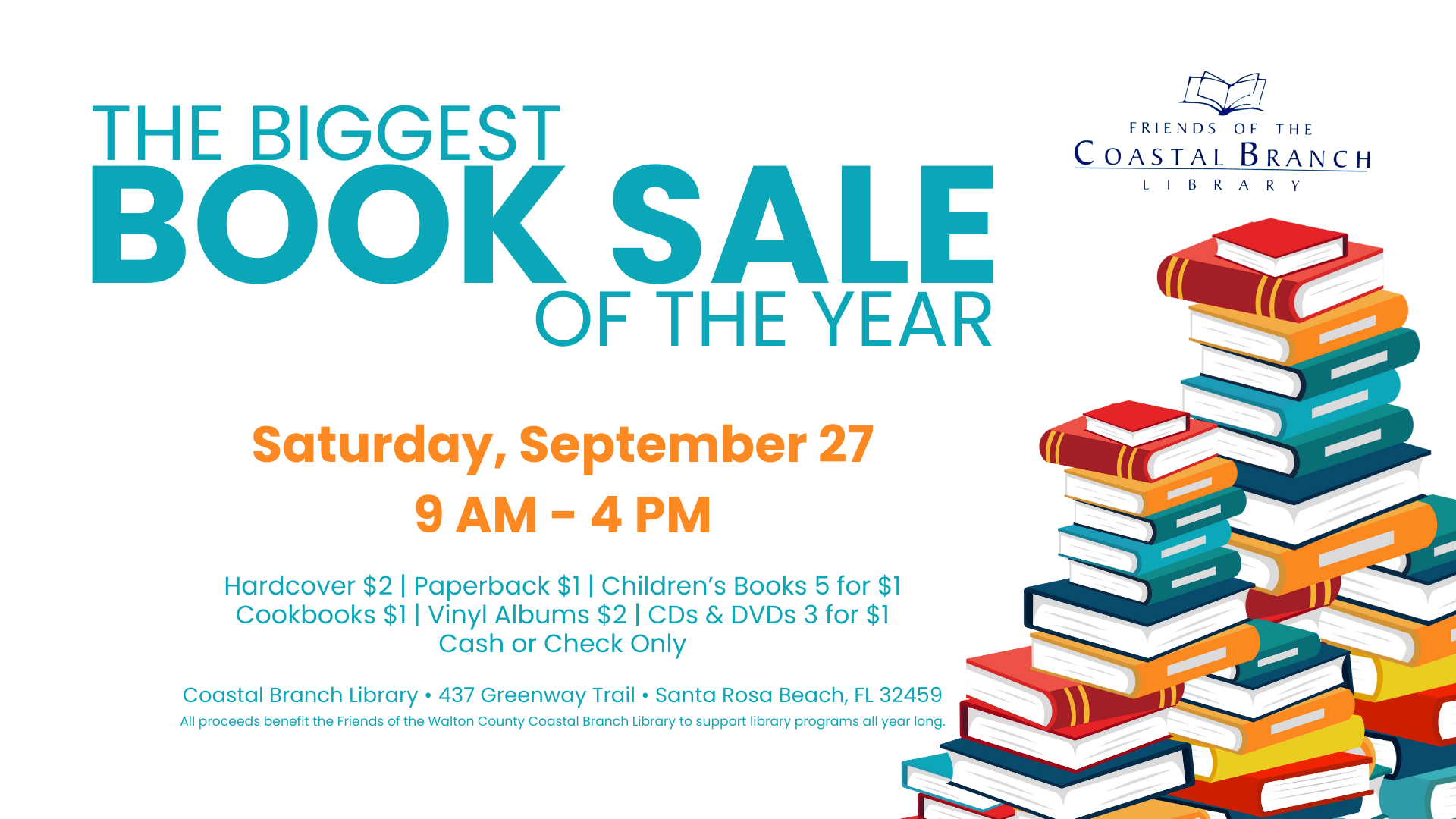 Friends of the Coastal Branch Library Announces their BIGGEST Book Sale of the Year to Benefit Local Programs in Walton County