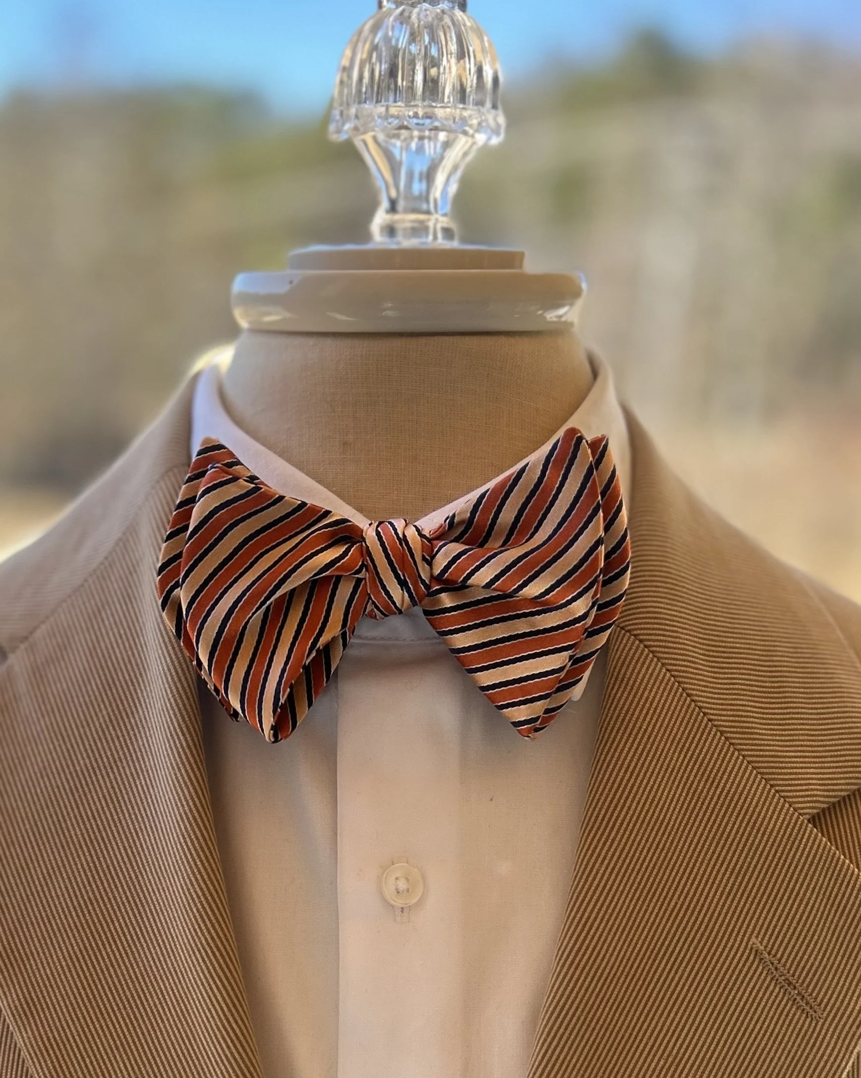 SILK BOW TIE | Orange and Blue Stripe Bow Tie | Men's Accessories | Upcycle Fashion | Gentleman Style |