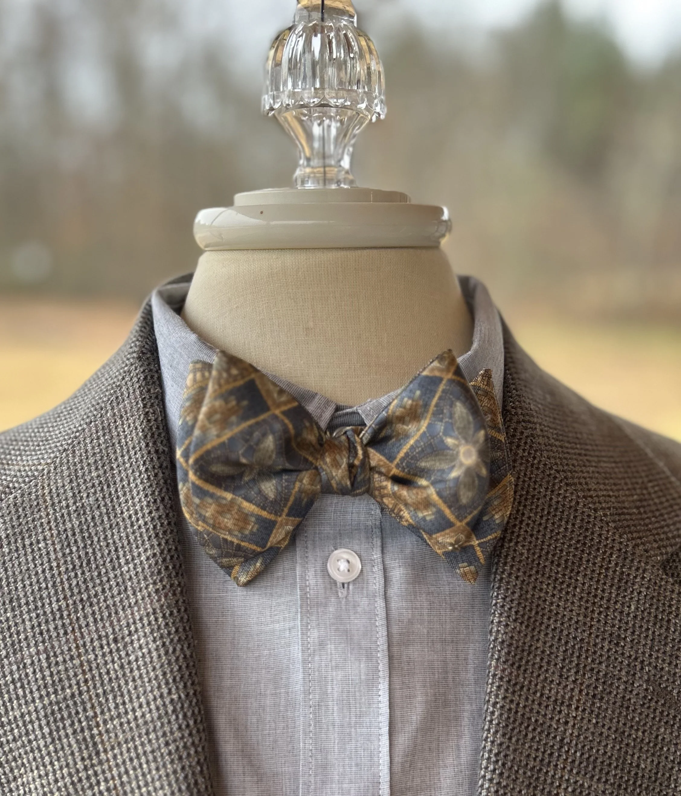 SILK BOW TIE | Slate Blue, Tan Bow Tie | Classic Bow Tie | Men's Accessories | Upcycle Fashion | Gentleman's Style |