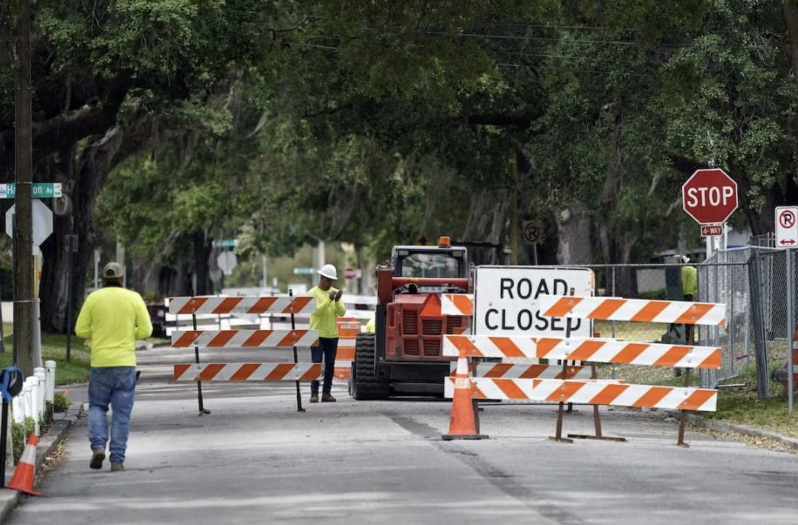 A city street is seen closed for repairs and upgrades, Thursday, April 1, 2021, in Orlando, Florida. (Photo by John Raoux / AP)