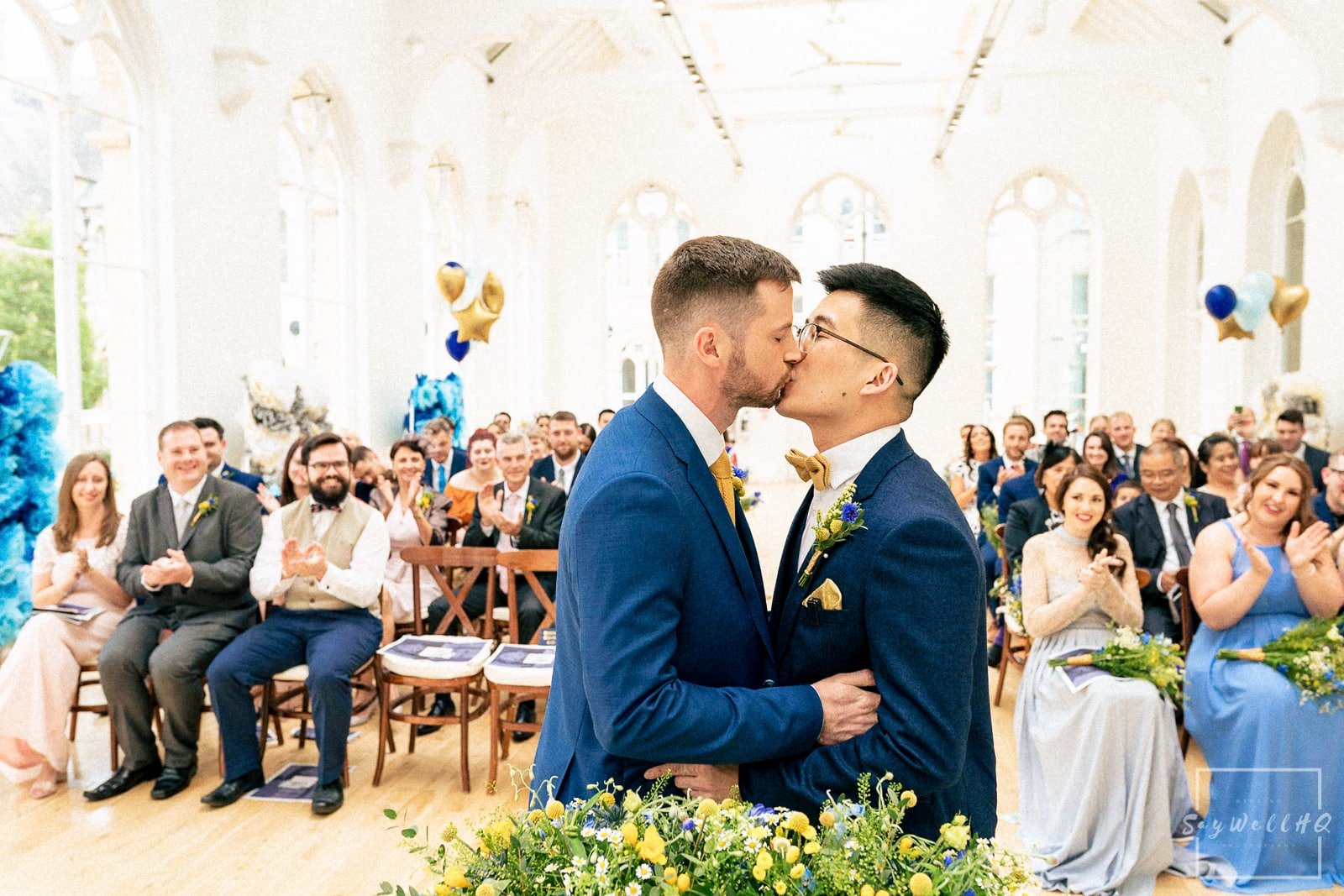 Nottingham city wedding | groom and groom kiss during the wedding Ceremony 