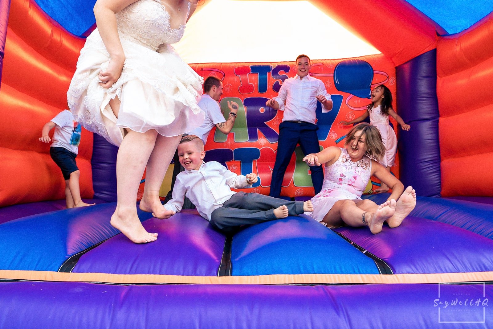 Swancar Farm Wedding Photography - Wedding bouncy castle at the wedding at Swancar Farm