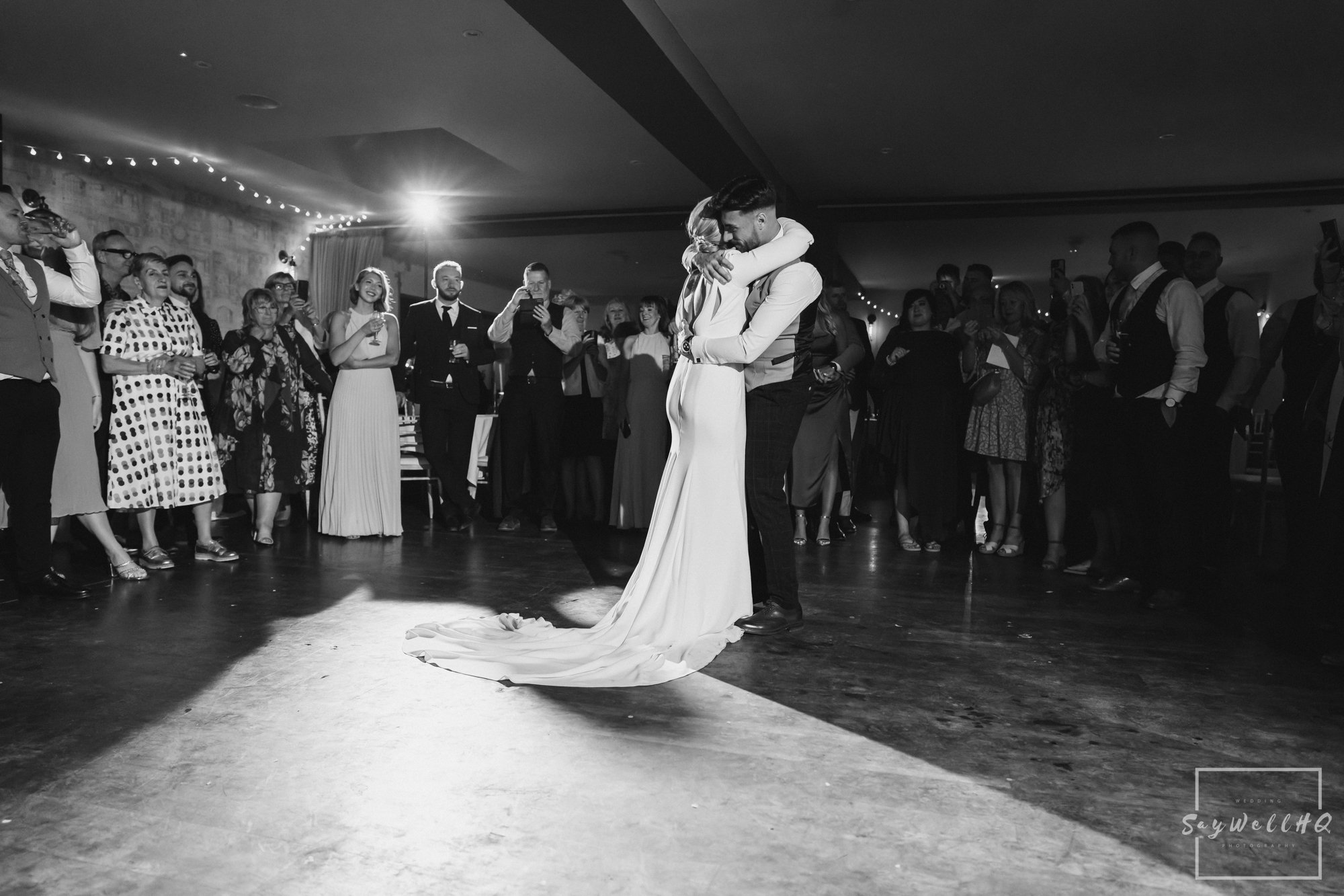 Bride and groom dancing during their first dance in the vale of belvoir