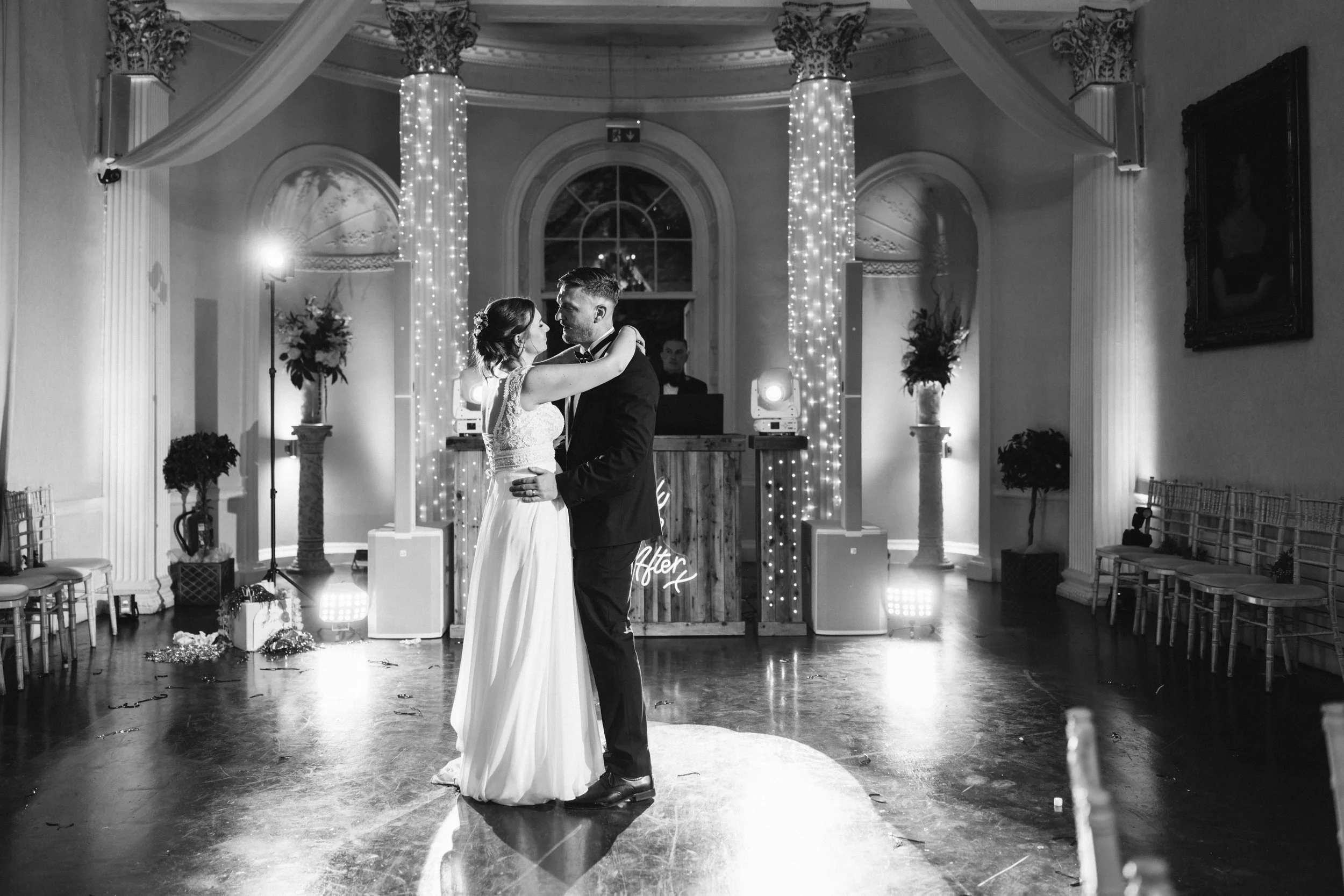 Bride and groom dancing their first dance at Colwick Hall
