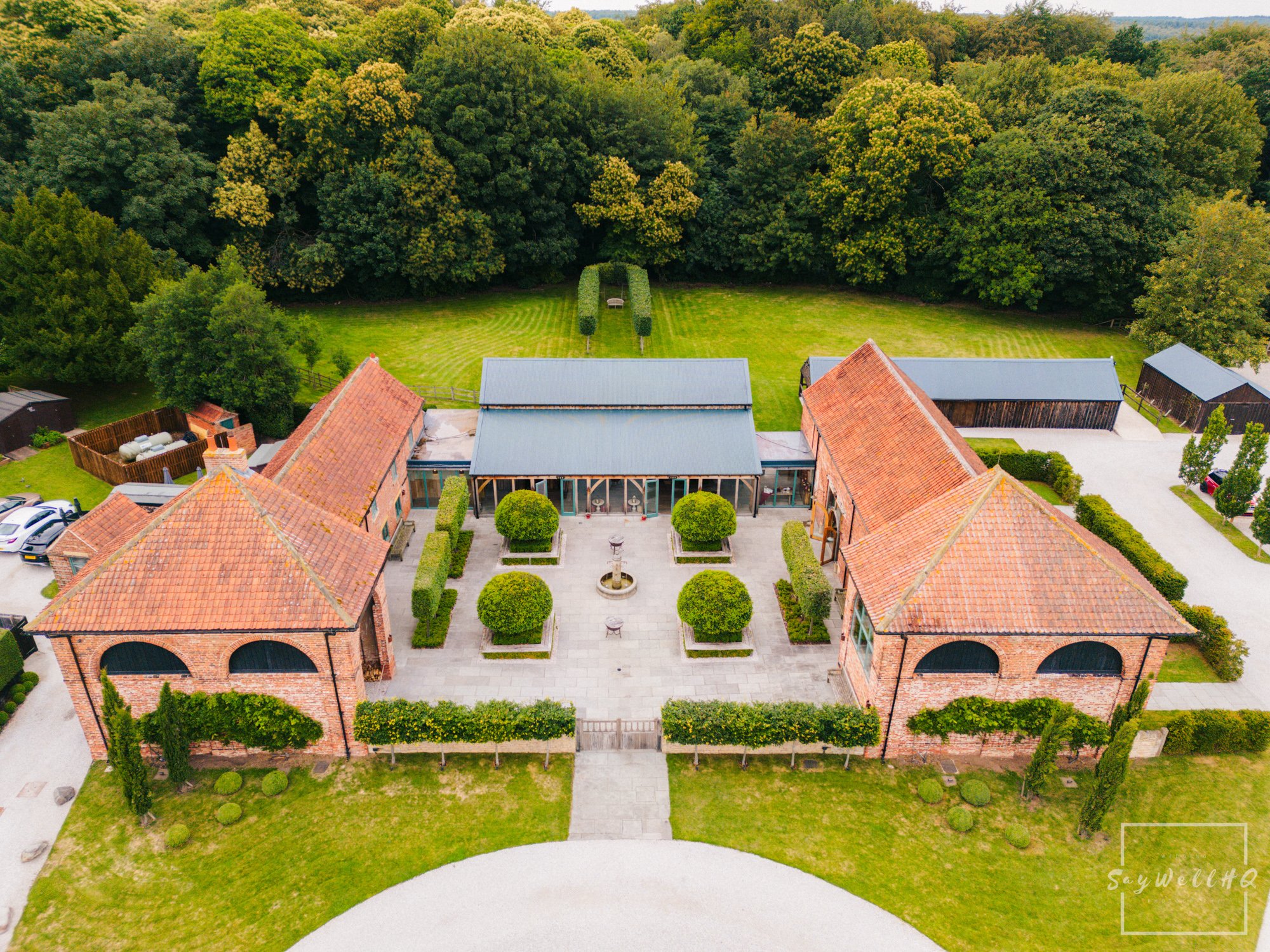 Hazel Gap Wedding Venue Images - Drone Photo of The Courtyard