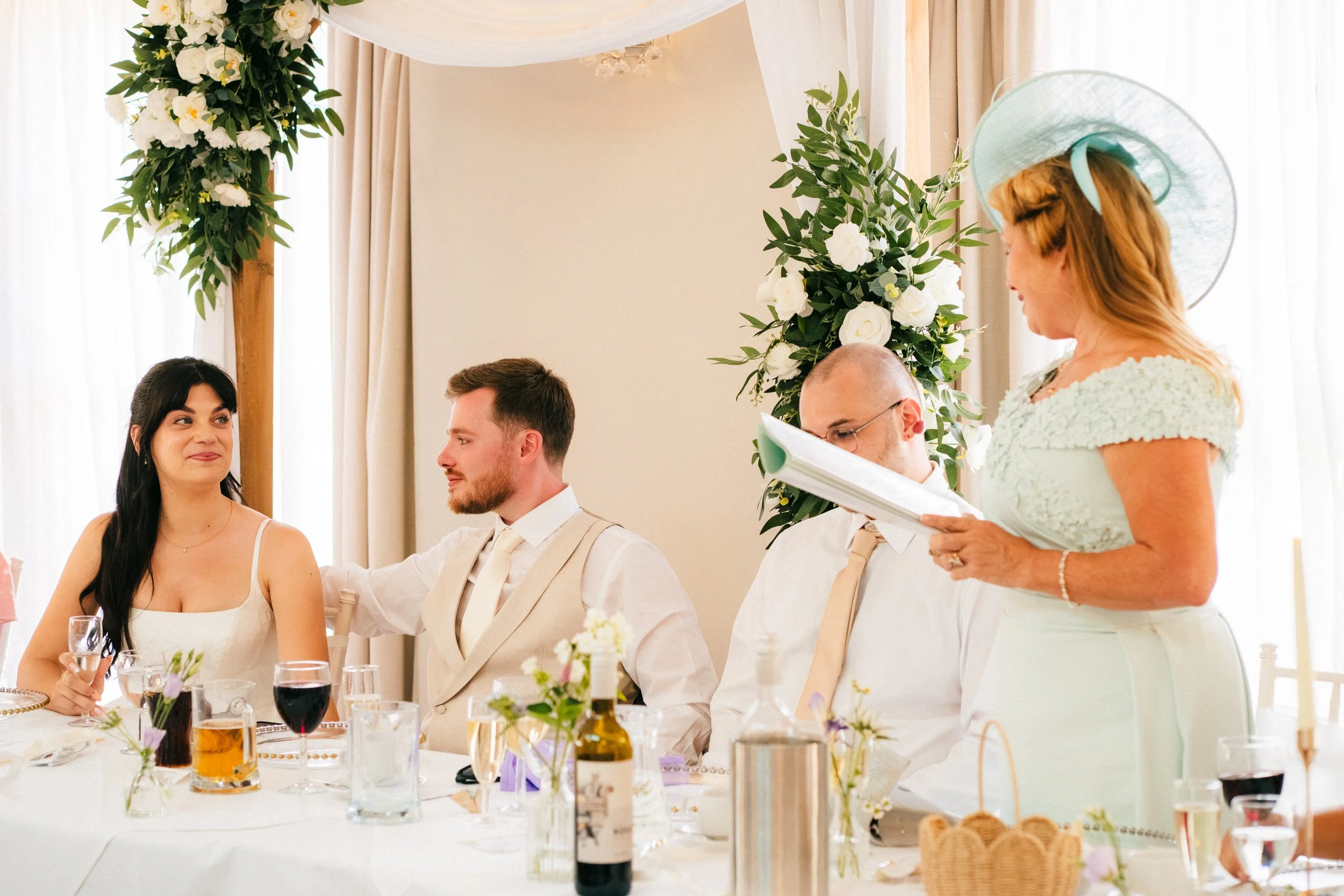 BARTON HALL WEDDING PHOTOGRAPHER - www.saywellhq.co.uk - bride getting emotional during the wedding speeches
