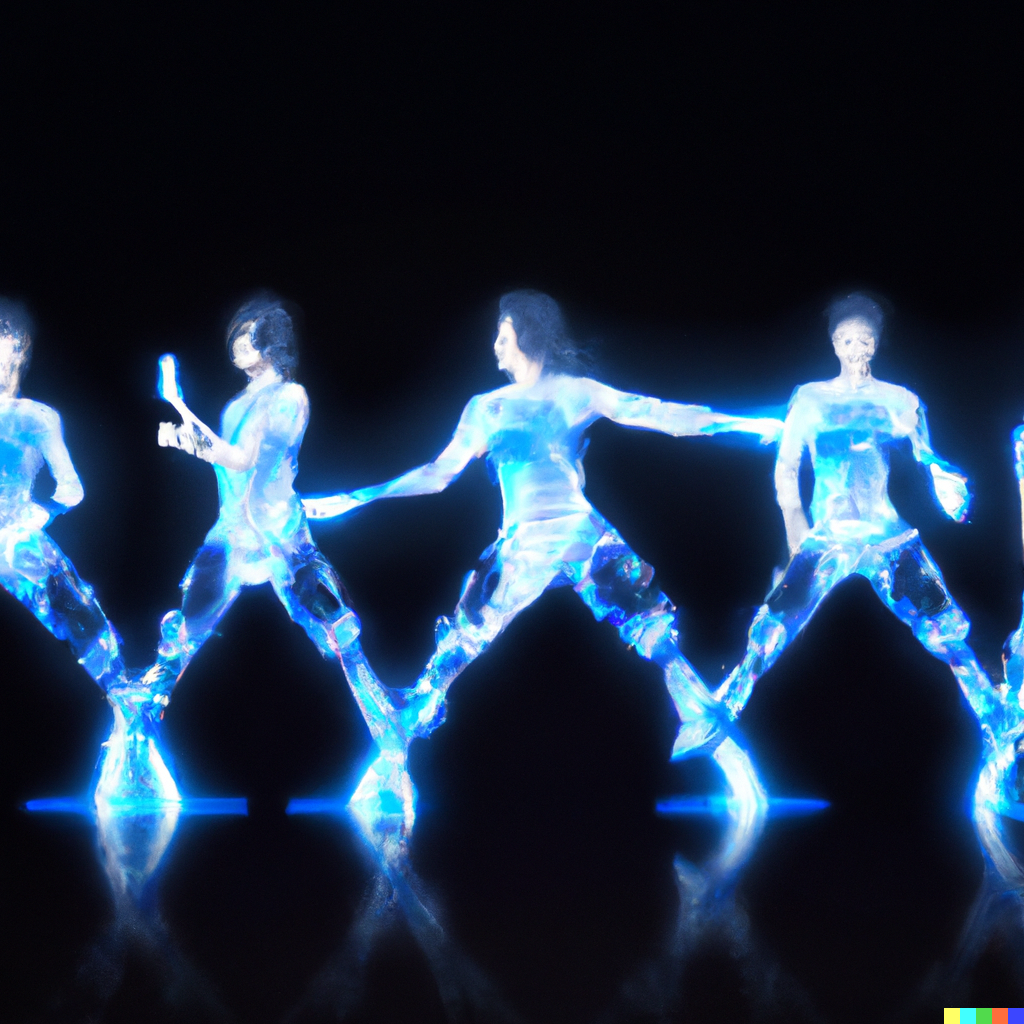 DALL·E 2022-08-10 00.54.29 - Four dancers dancing the future in digitality with Human movements .png