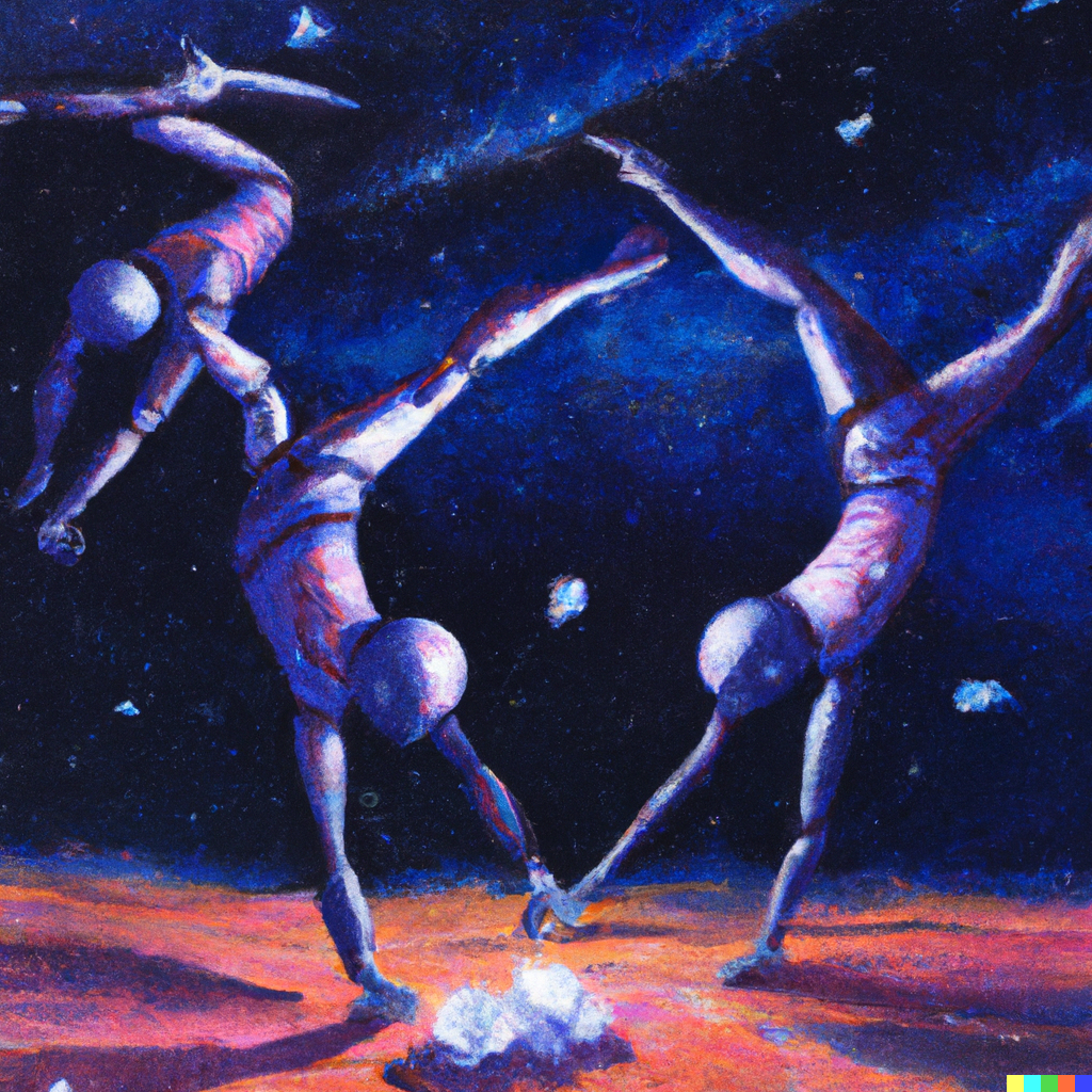 DALL·E 2022-08-10 00.55.02 - A painting of dancers doing Human movements in the future , digital art.png