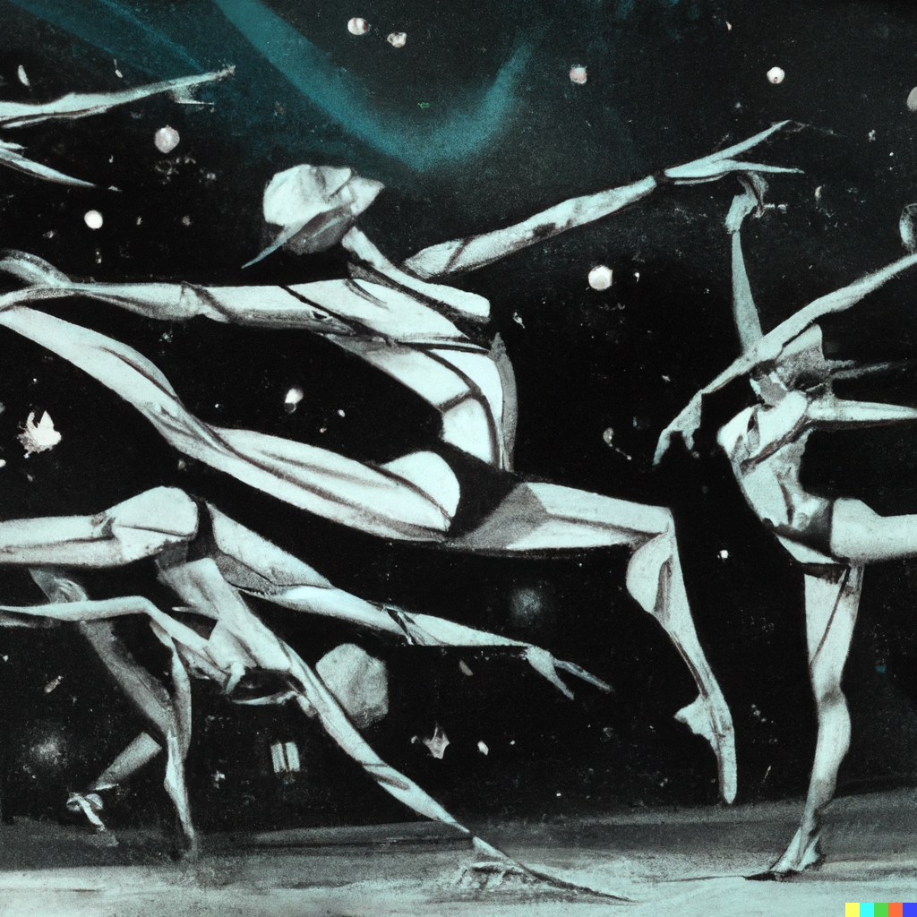 DALL·E 2022-08-10 00.55.10 - A painting of dancers doing Human movements in the future , digital art.png
