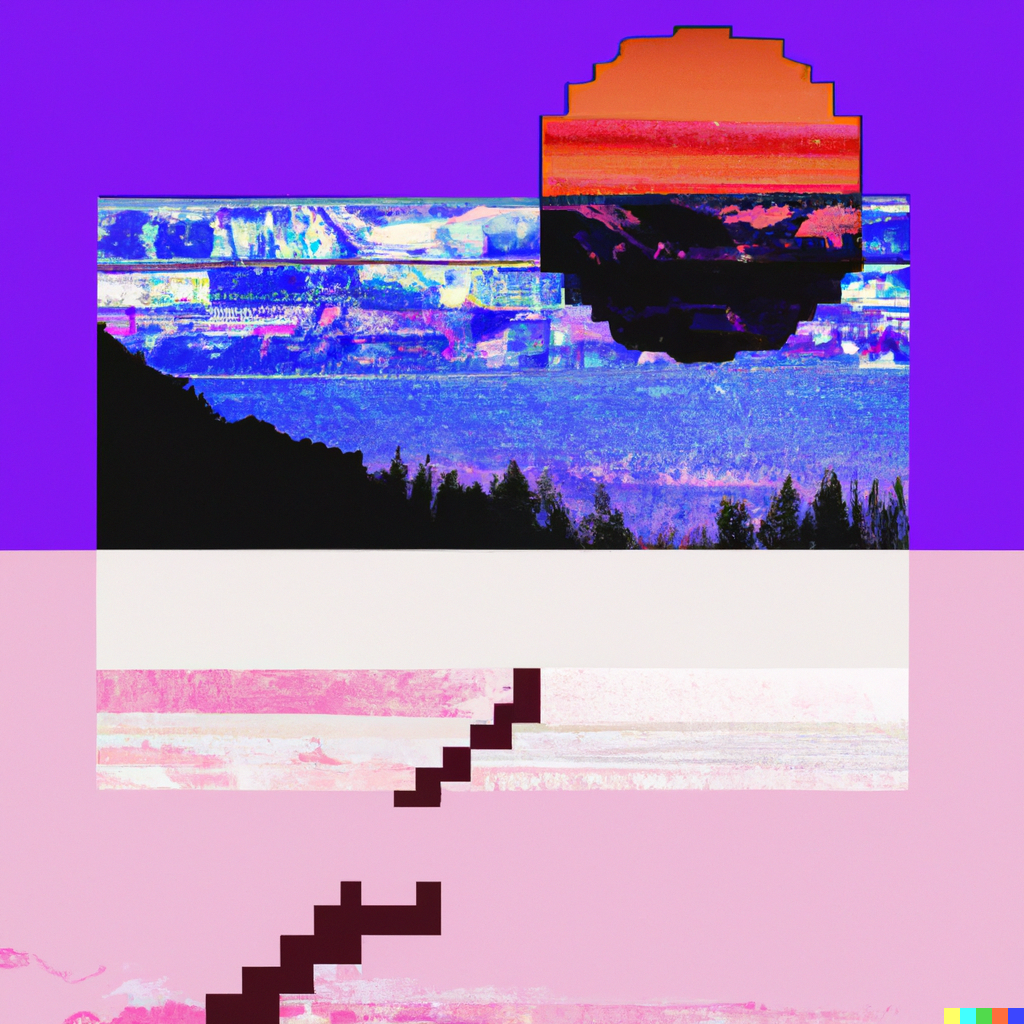DALL·E 2022-11-15 17.08.35 - two mindbending movements, collage in front of a internet-pixel-sunset in purple colors, ukiyo-e.png