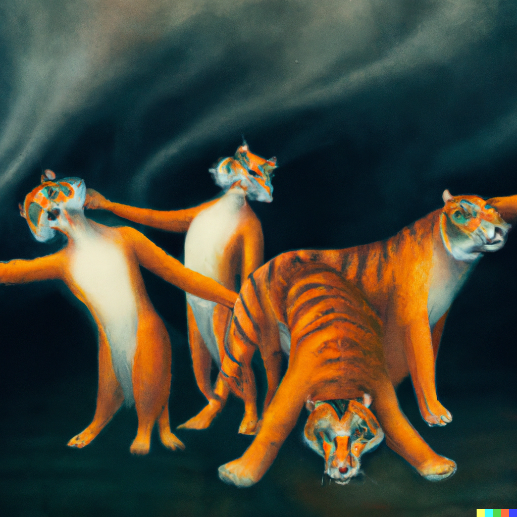 DALL·E 2022-11-27 17.37.59 - mind-bending movement of four dancers through the eyes of a tiger, digital artwork.png