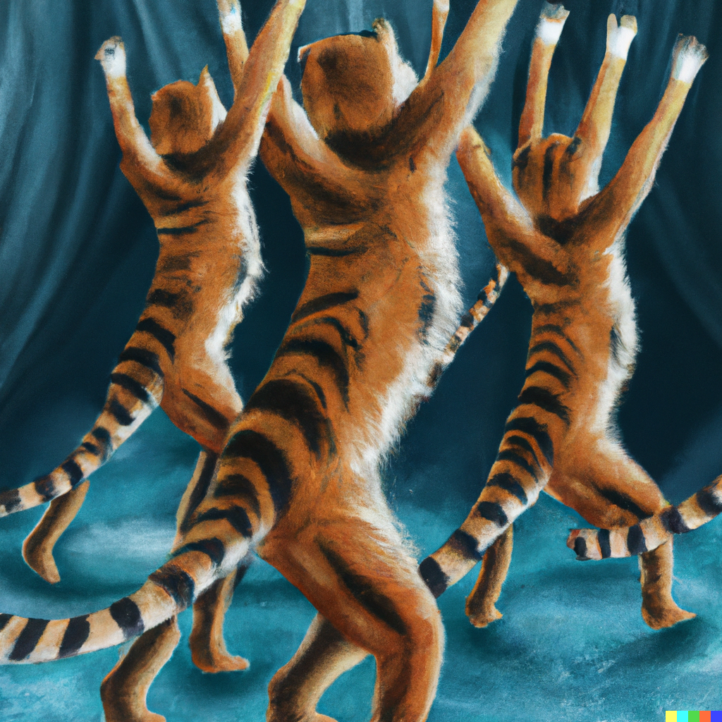 DALL·E 2022-11-27 17.38.05 - mind-bending movement of four dancers through the eyes of a tiger, digital artwork.png
