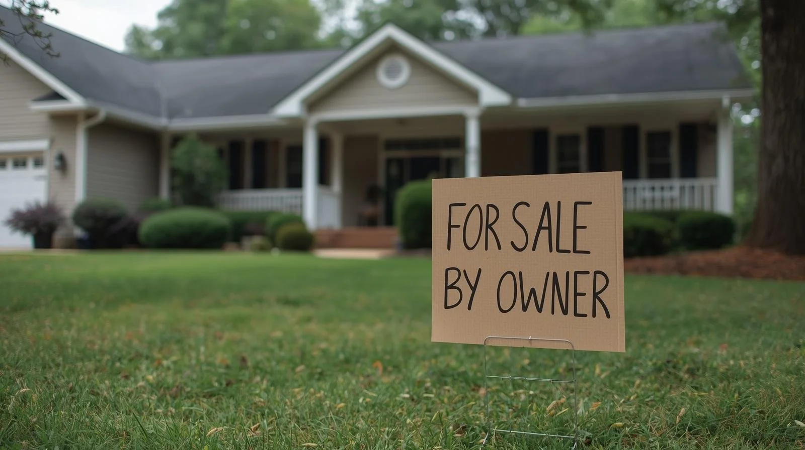 For sale by owner sign in front yard of a home in the Piedmont Triad NC