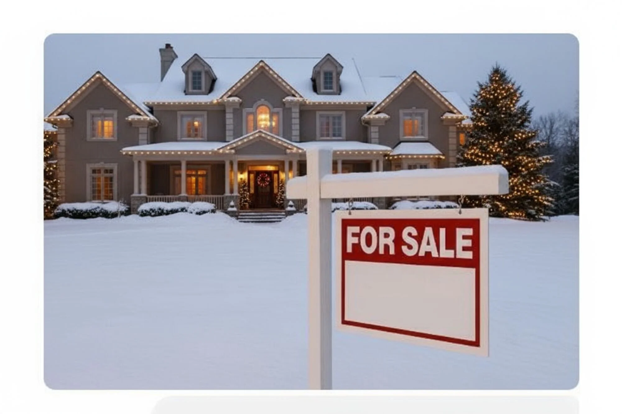 Holiday home for sale with festive lights and snowy yard in Oak Ridge or Stokesdale NC - Delia Knight REALTOR