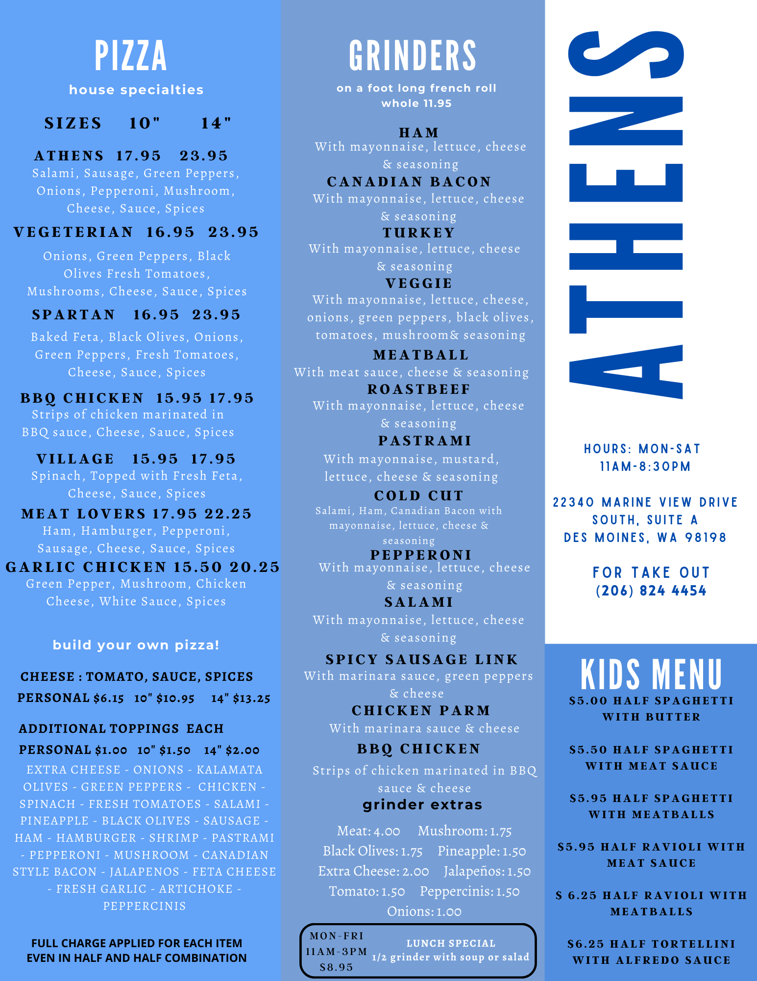Menu — ATHENS PIZZA & PASTA
