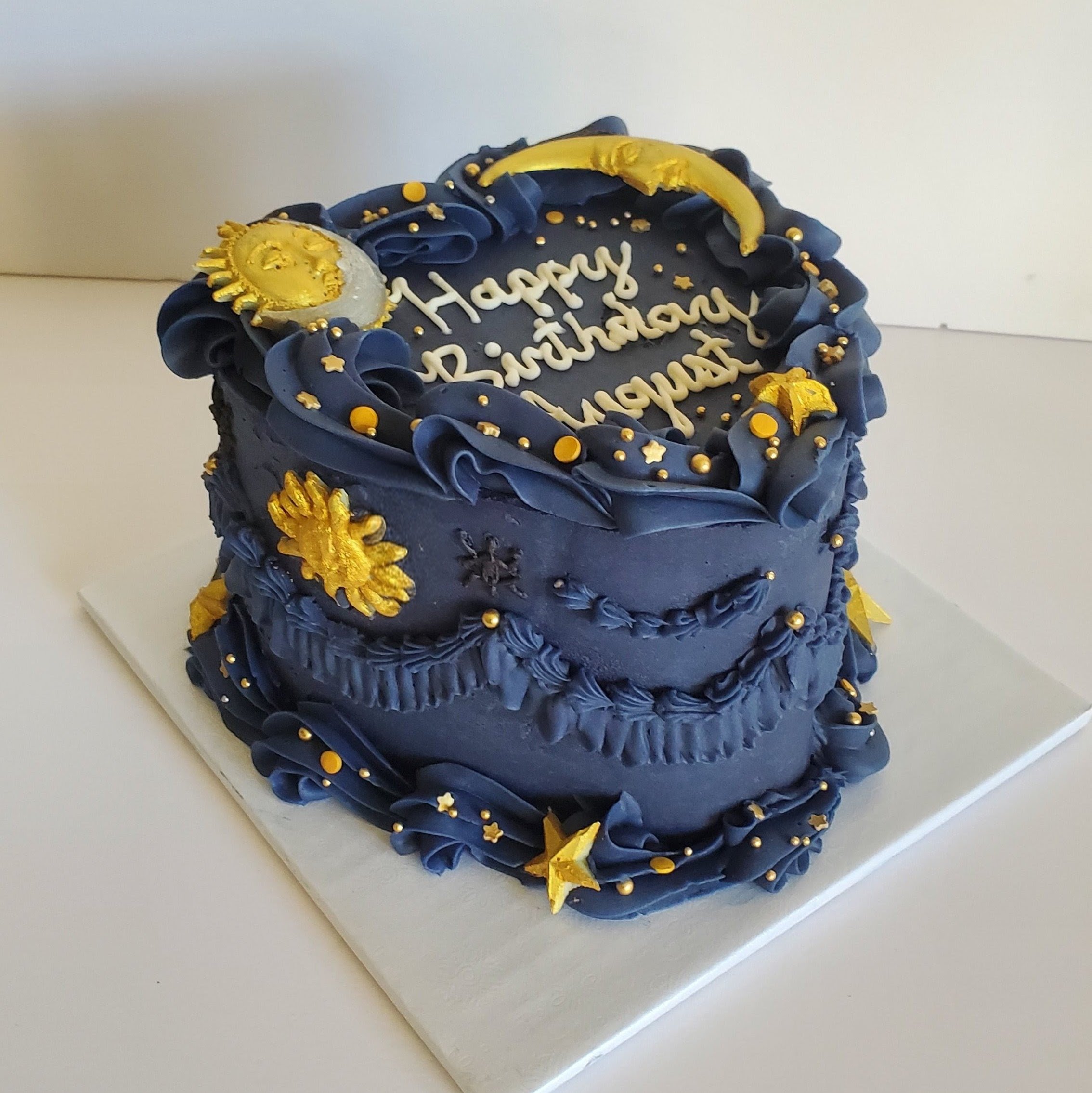 midnight blue celestial vintage heart cake