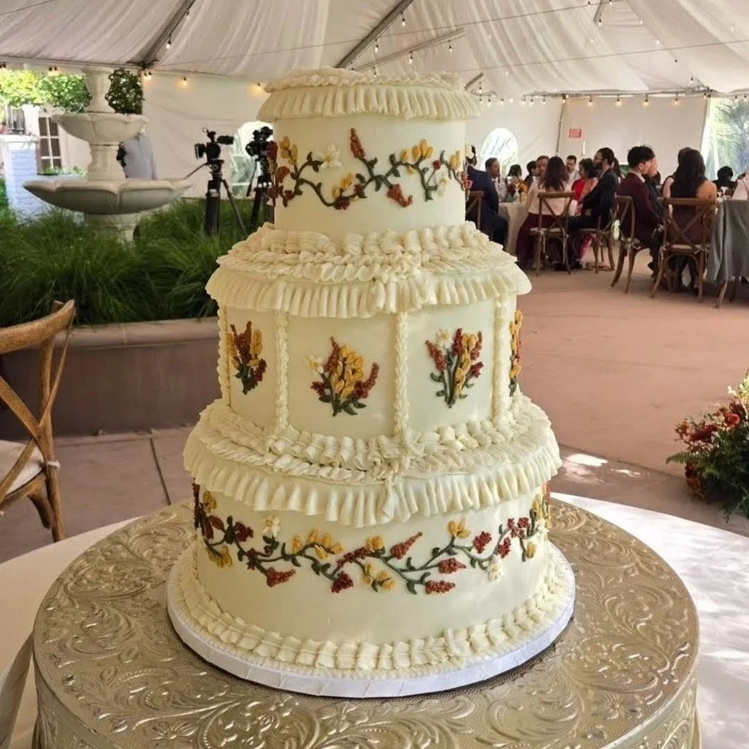 floral vintage ruffle tiered wedding cake