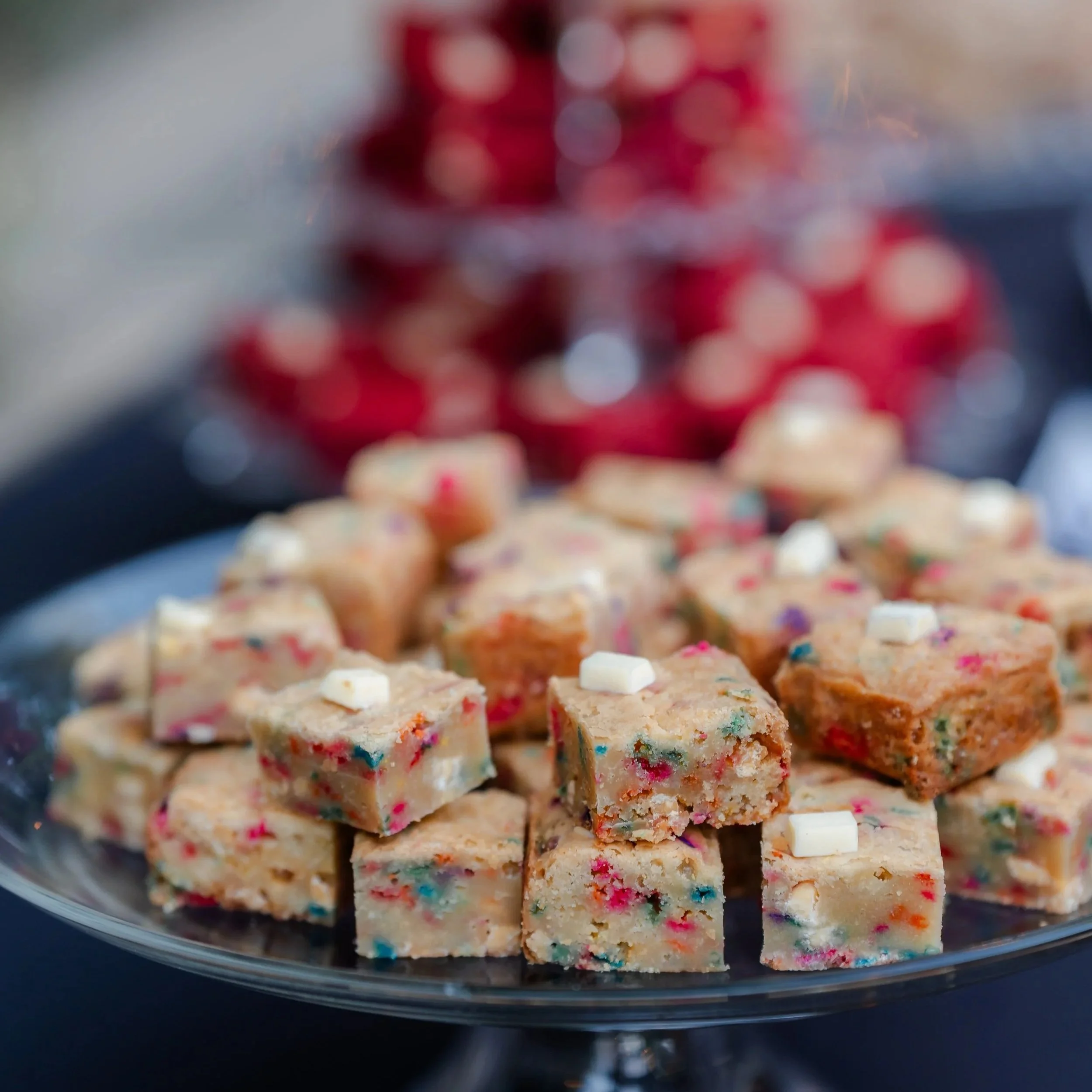wedding dessert table with blondies