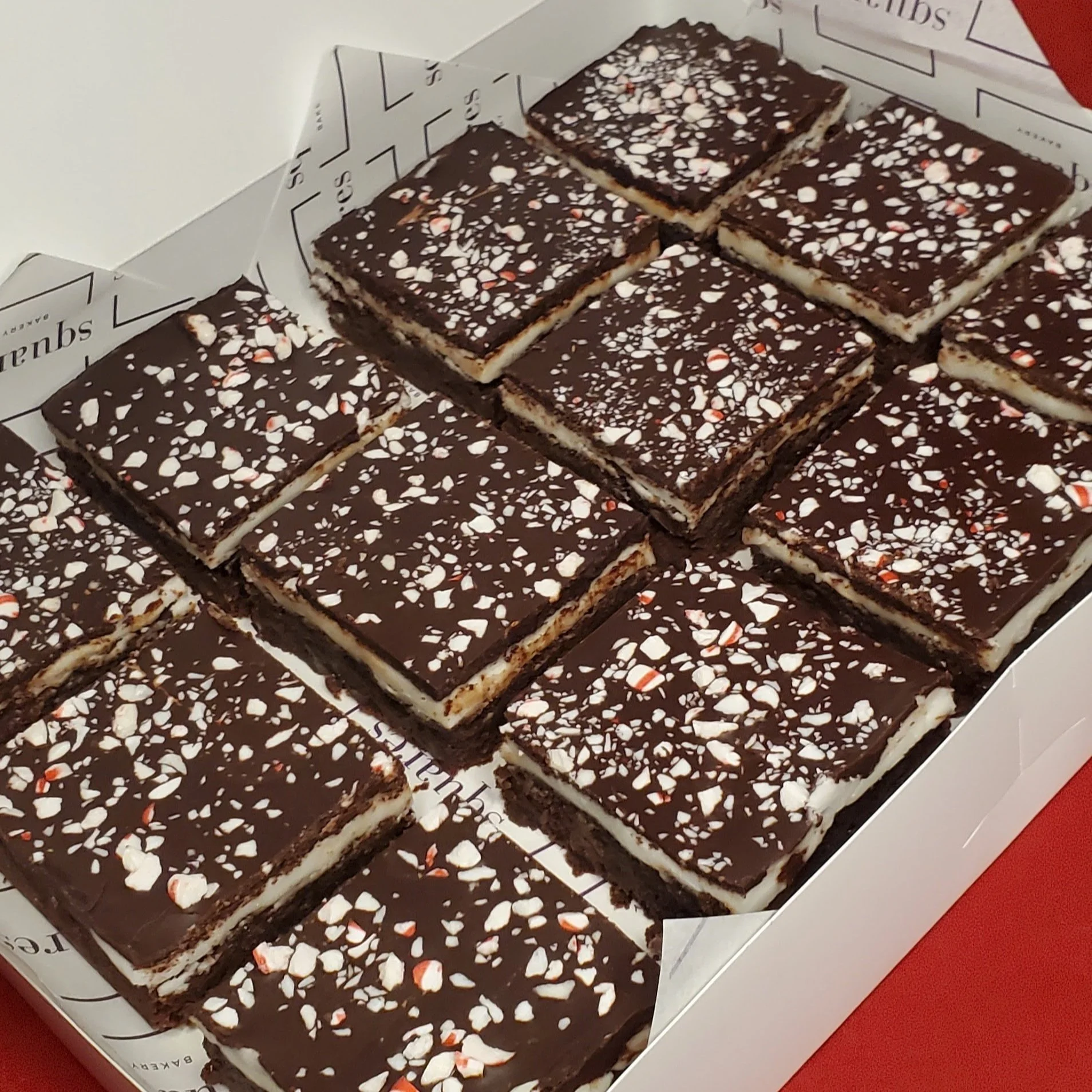 peppermint layered bakery brownies