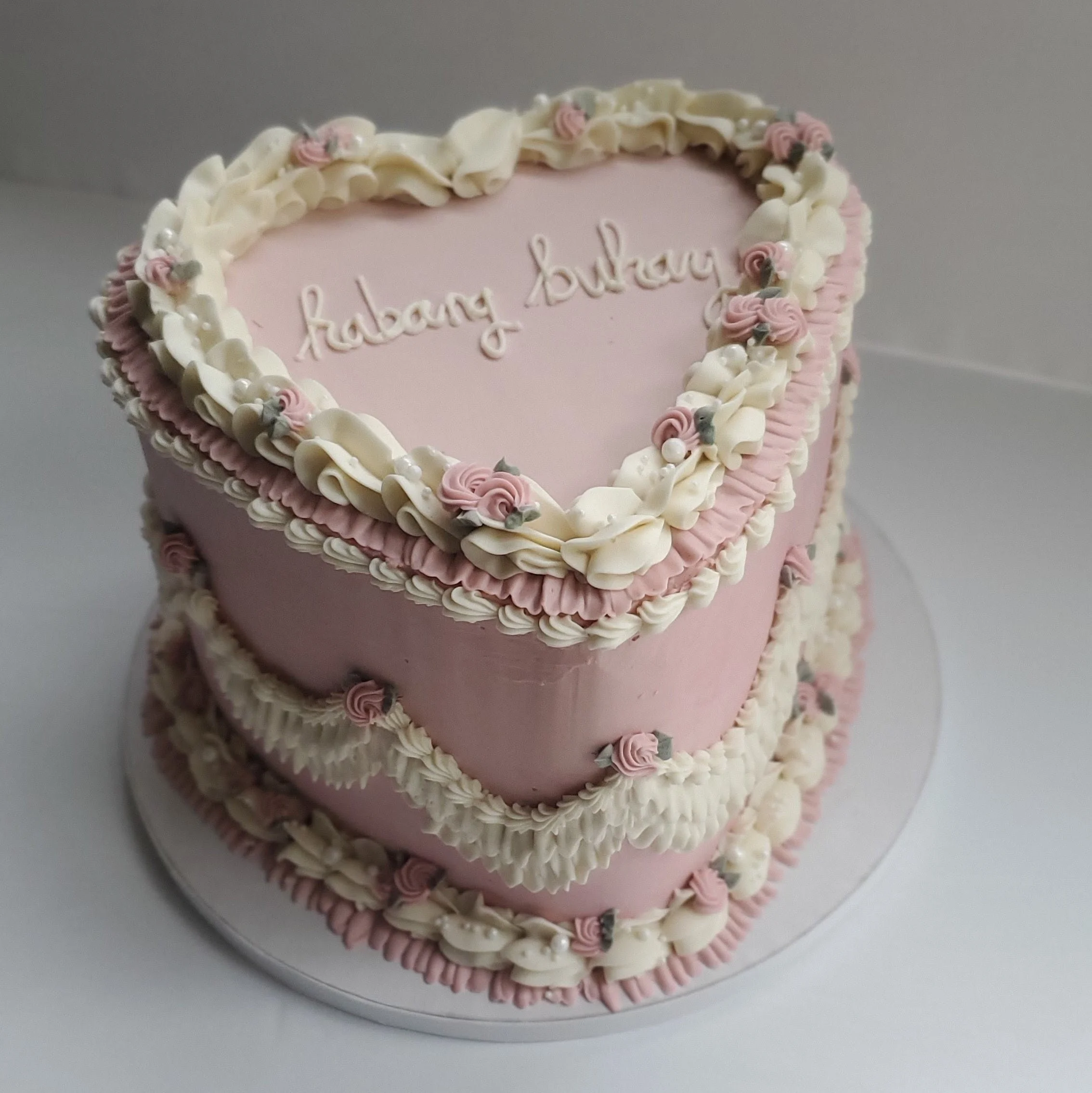 pink and white vintage heart wedding cake