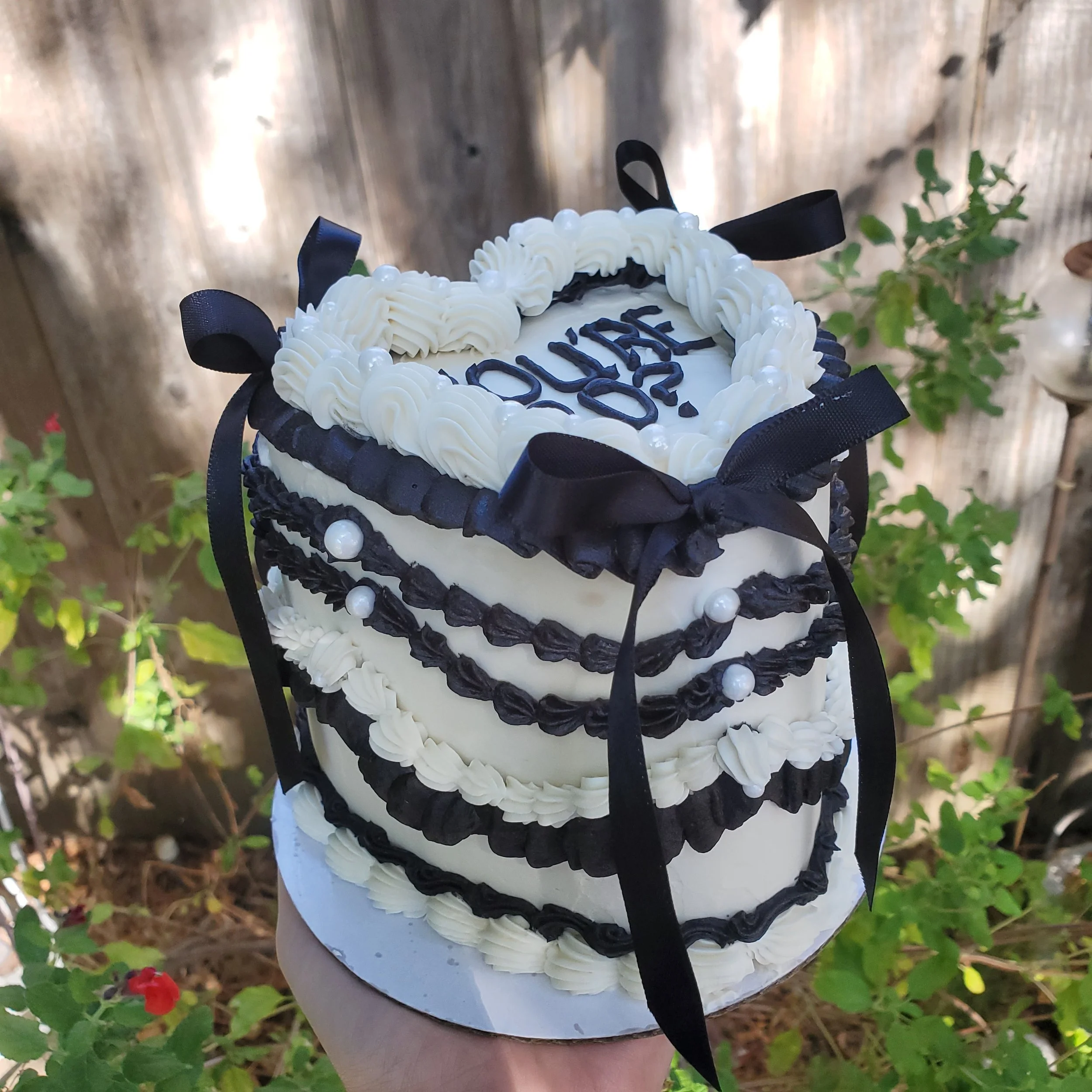 white and black vintage heart cake