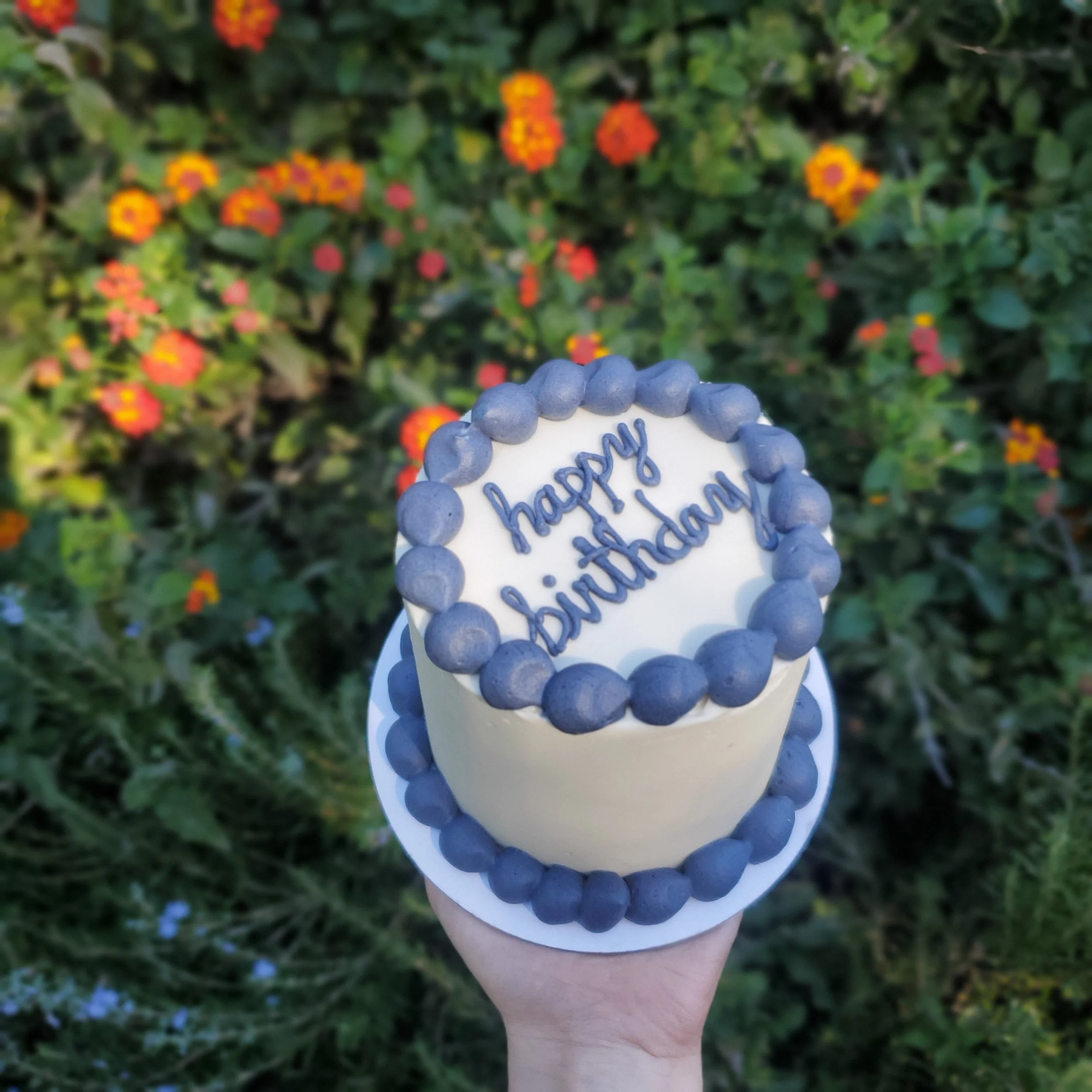 simple happy birthday cake with blue borders