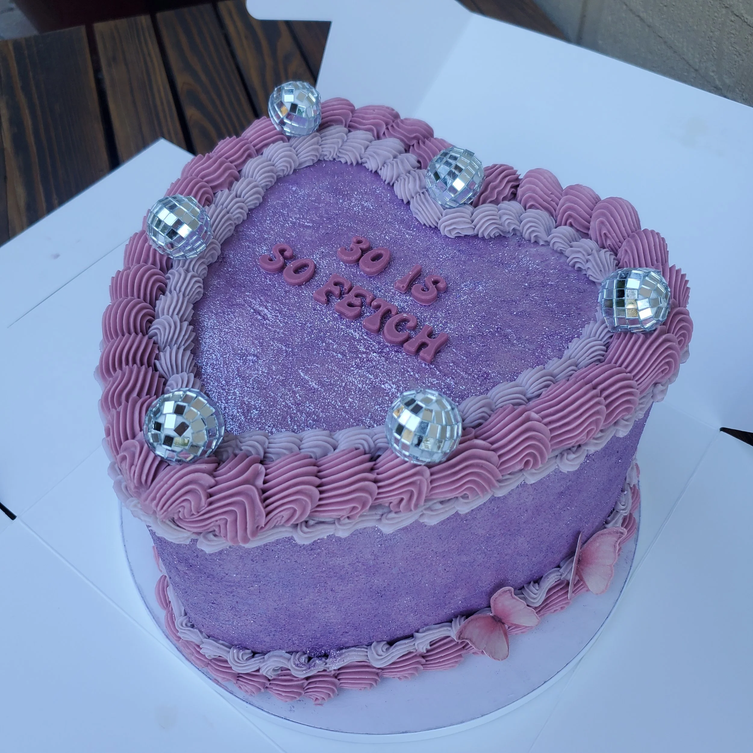 disco glitter vintage heart cake for 30th birthday