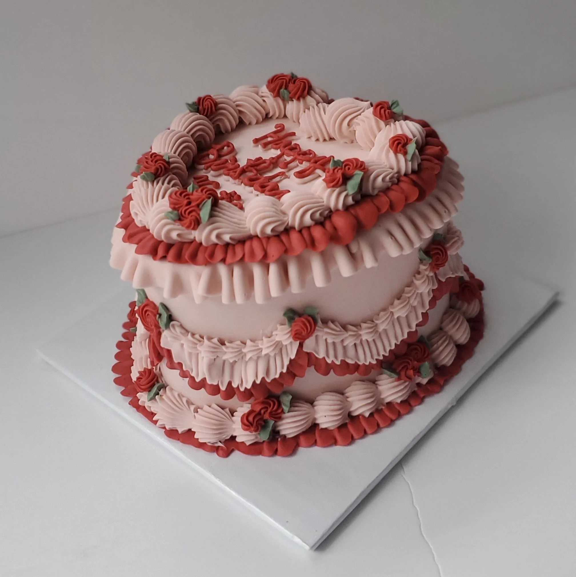 pink and red vintage heart birthday cake