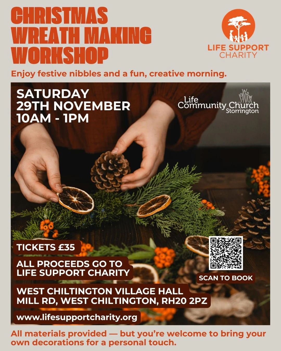 🎄✨ Christmas Wreath Making Workshop! ✨🎄
Get into the festive spirit with us on Saturday 29th November, 10am&ndash;1pm!
We&rsquo;ll be crafting beautiful Christmas wreaths, enjoying some tasty nibbles, and having a lovely, creative morning together.