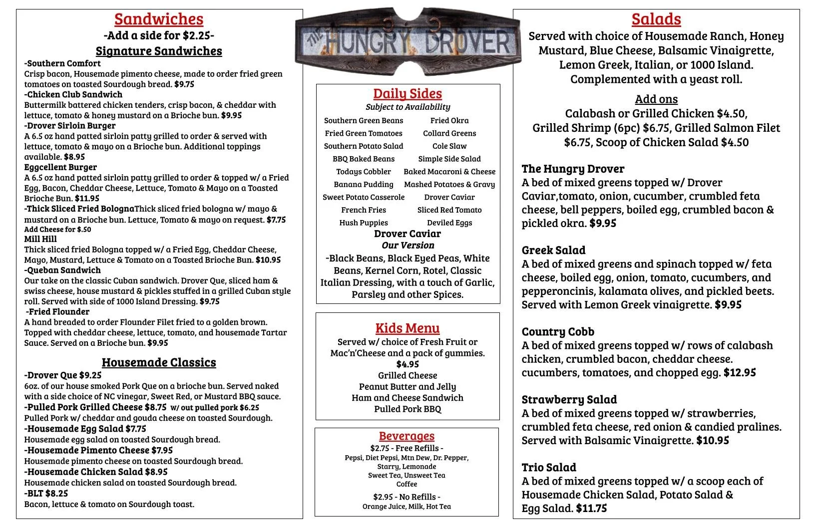Hungry Rover Lunch Menu — Hungry Drover LLC.