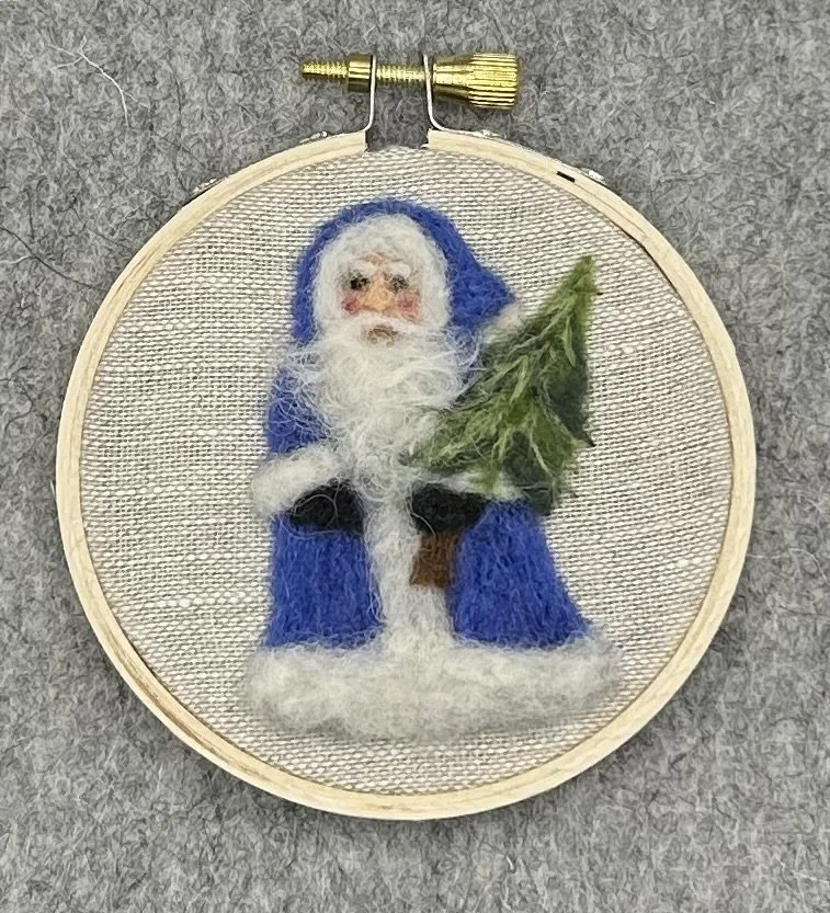 $50 - Needle Felted Santa framed in a 3" hoop