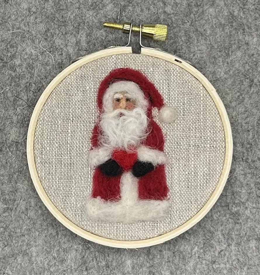 $50 - Needle Felted Santa framed in a 3" hoop