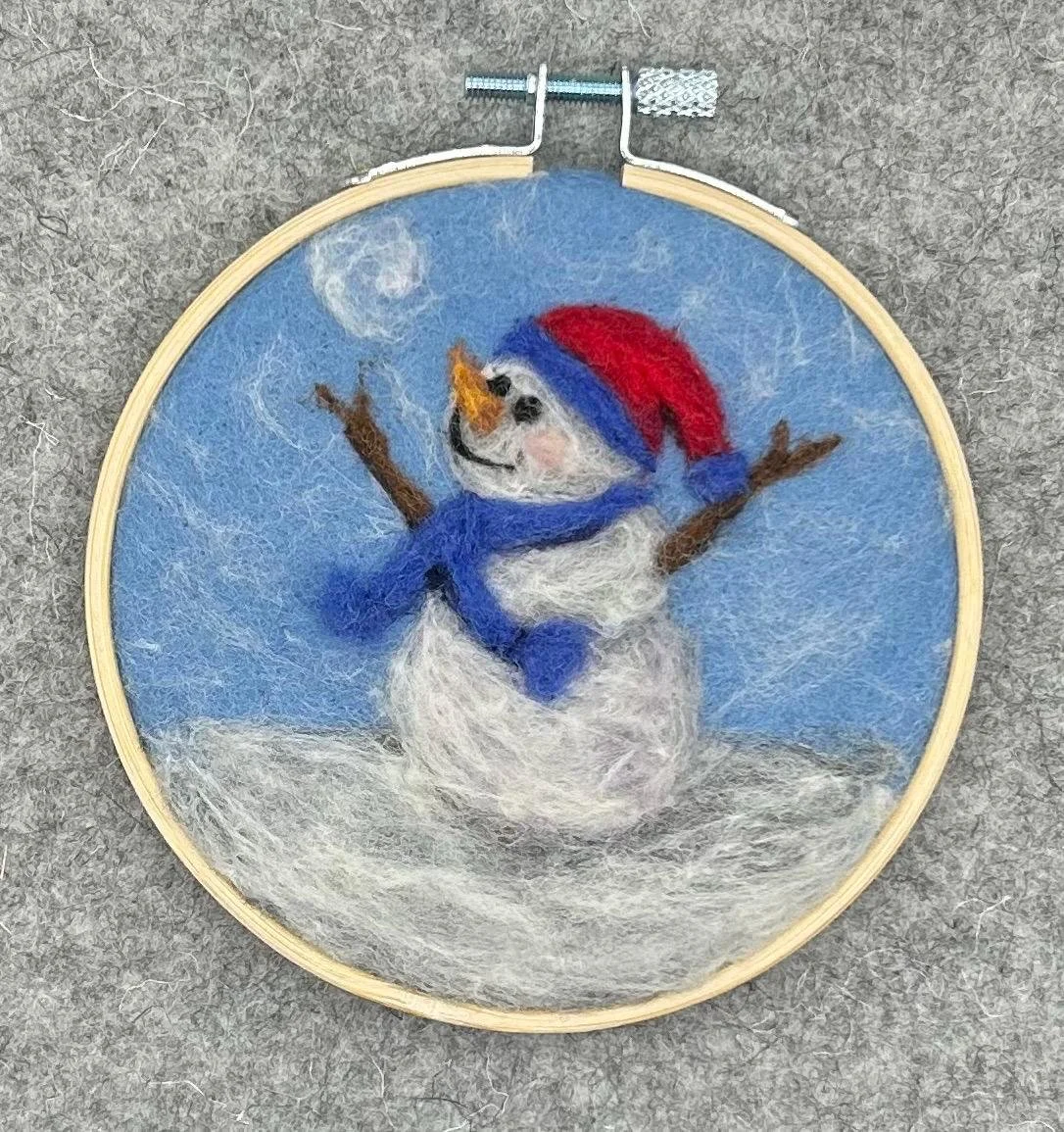 $45 - Needle Felted Snowman framed in a 4 inch hoop
