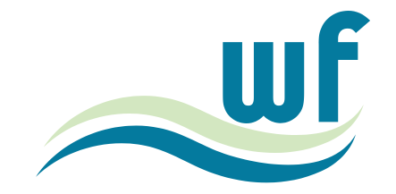 WF logo with blue and green wavy lines