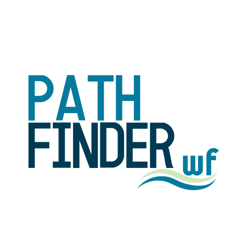 Logo for Path Finder WSF featuring the words 'Path Finder' with a stylized water wave below and the letters 'WSF'.